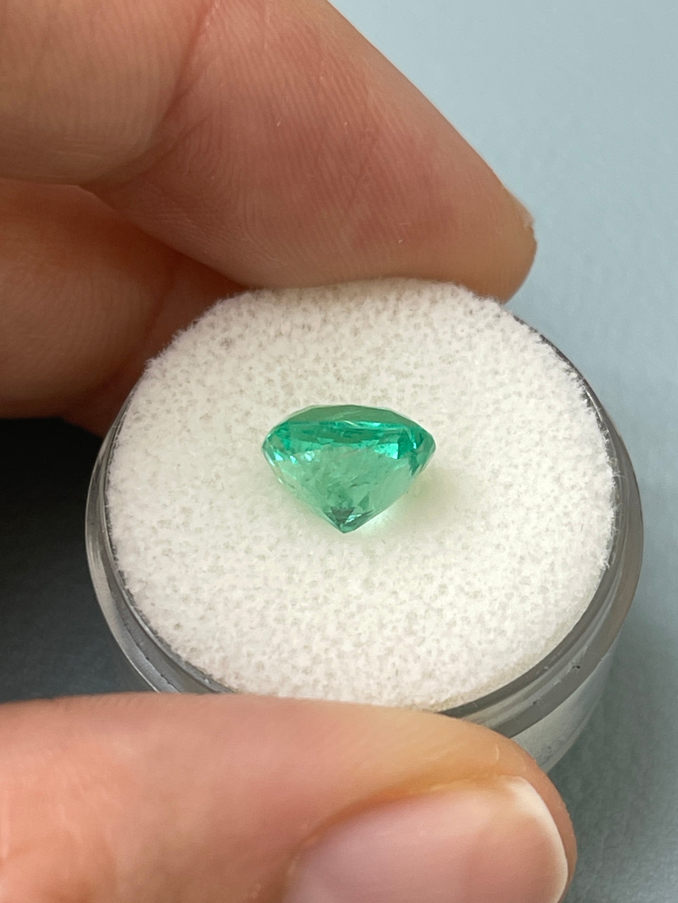 3.01 Carat 9x9 Lustrous Bluish Green Natural Loose Colombian Emerald-Cushion Cut - JR Colombian Emeralds