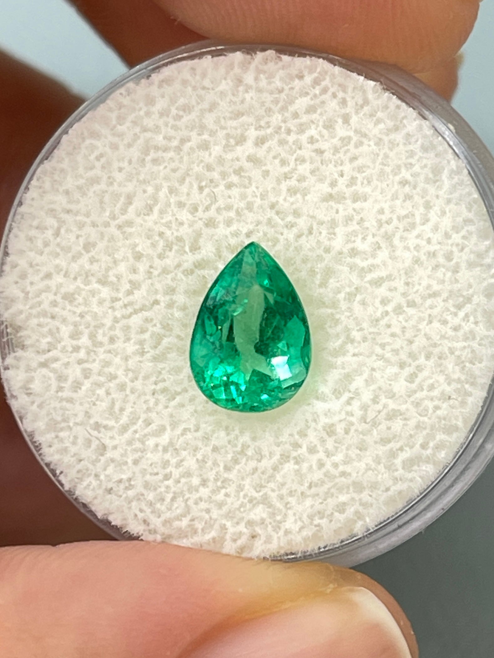 1.65 carat Vivid Blue Green Natural Loose Colombian Emerald-Pear Cut - JR Colombian Emeralds