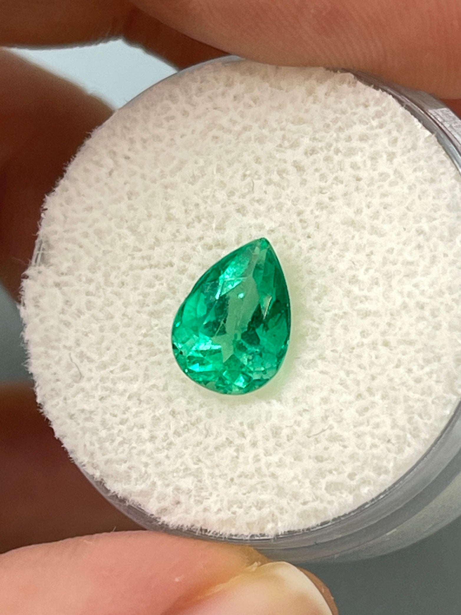 1.65 carat Vivid Blue Green Natural Loose Colombian Emerald-Pear Cut - JR Colombian Emeralds