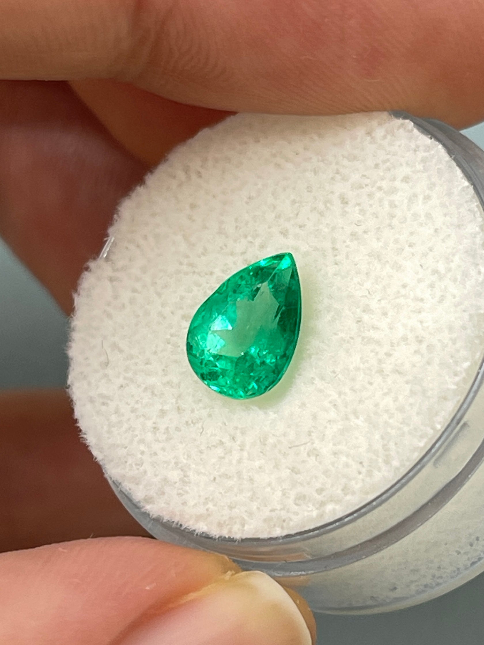 1.65 carat Vivid Blue Green Natural Loose Colombian Emerald-Pear Cut - JR Colombian Emeralds