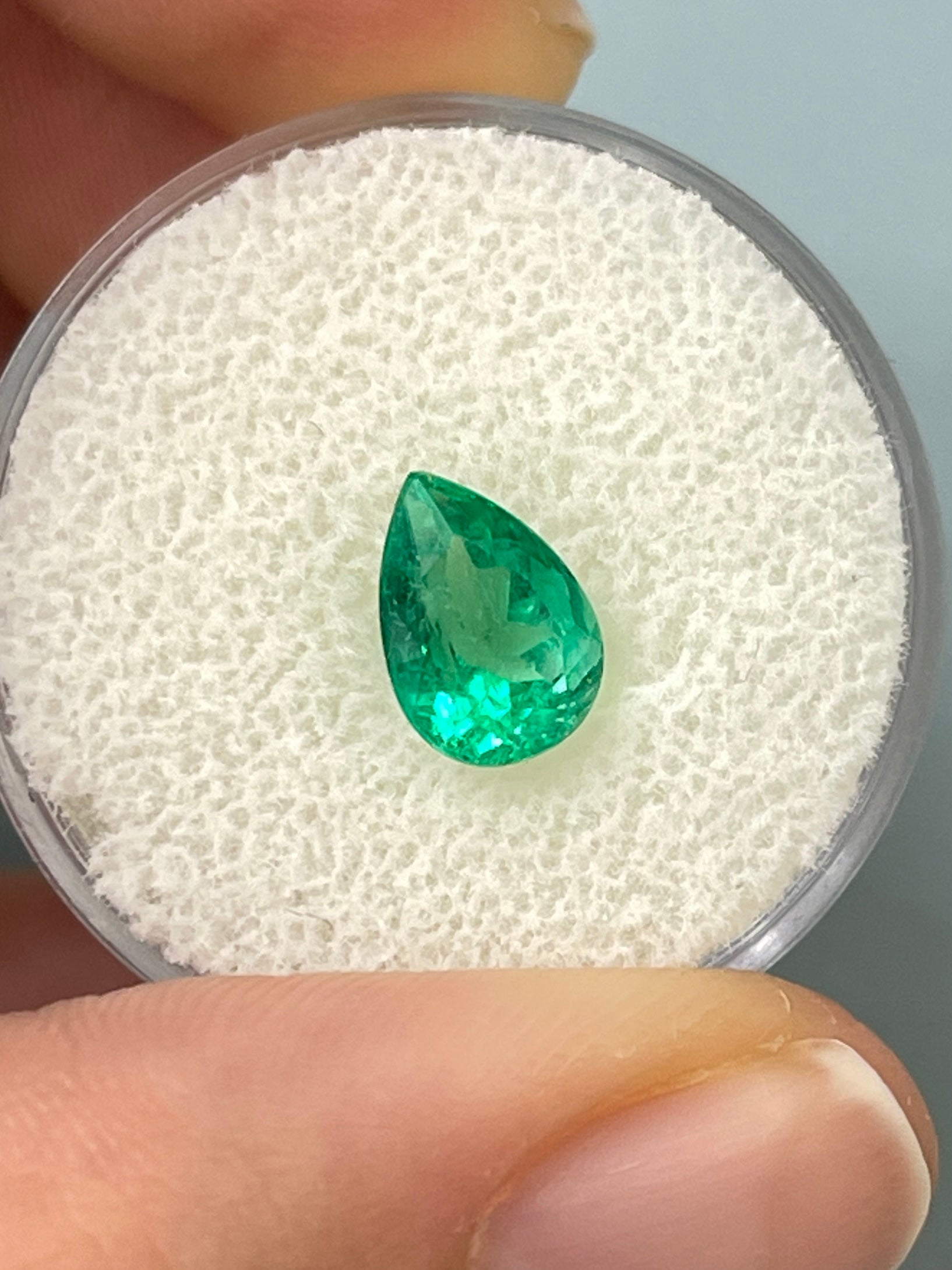 1.65 carat Vivid Blue Green Natural Loose Colombian Emerald-Pear Cut - JR Colombian Emeralds