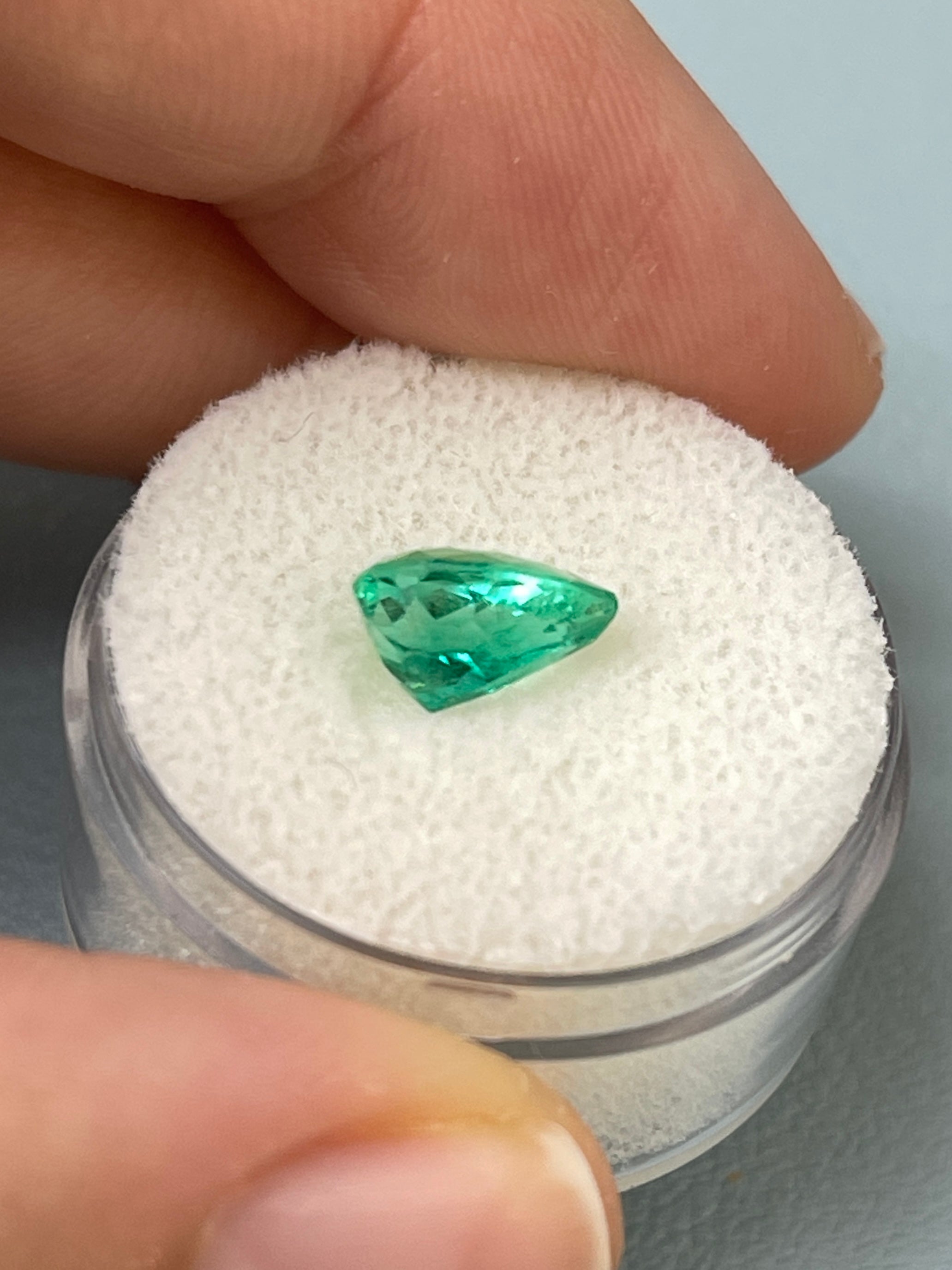 1.65 carat Vivid Blue Green Natural Loose Colombian Emerald-Pear Cut - JR Colombian Emeralds