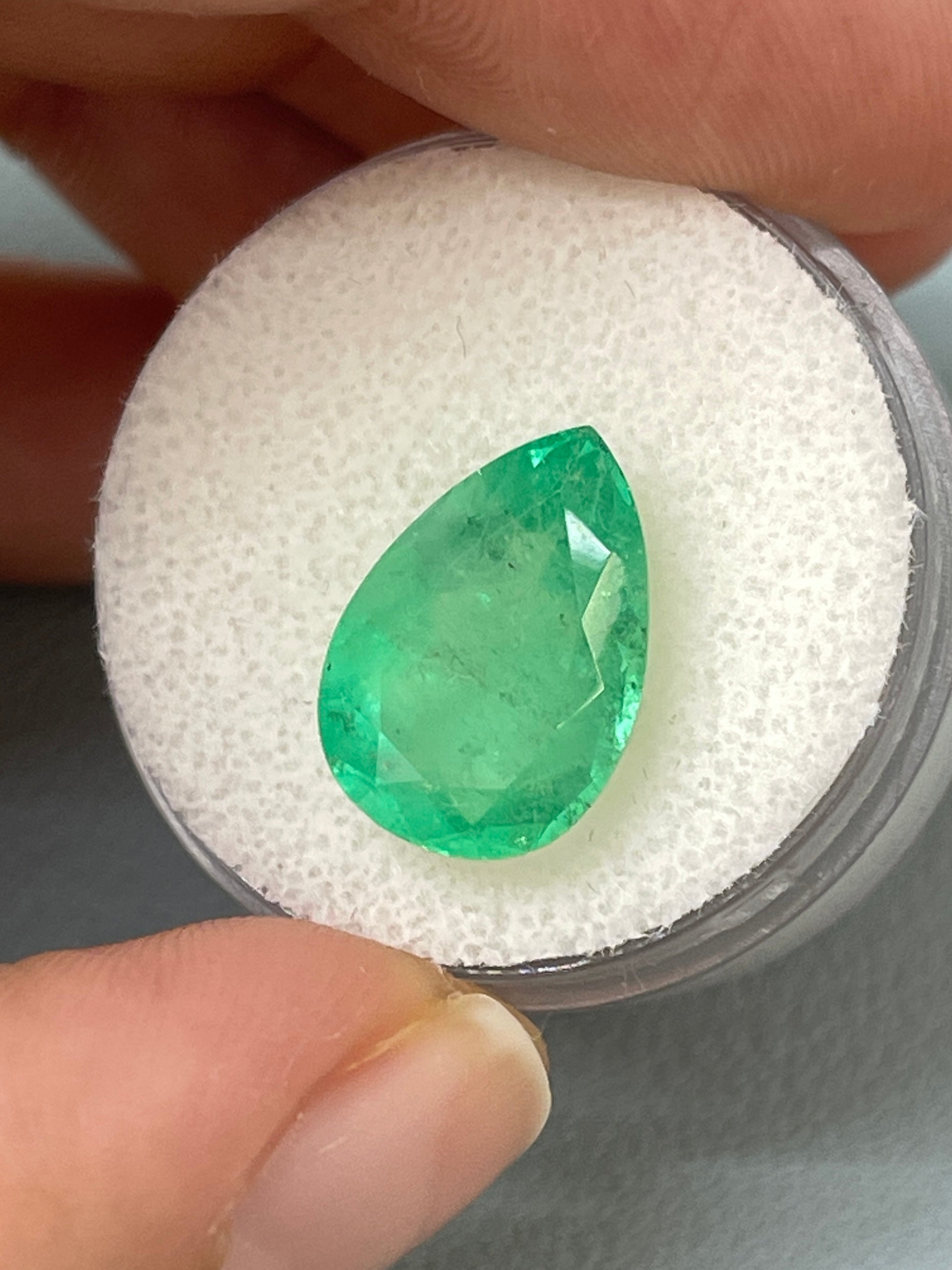 5.21 carat 14x10 Pastel Limish Green Natural Loose Colombian Emerald-Pear Cut - JR Colombian Emeralds