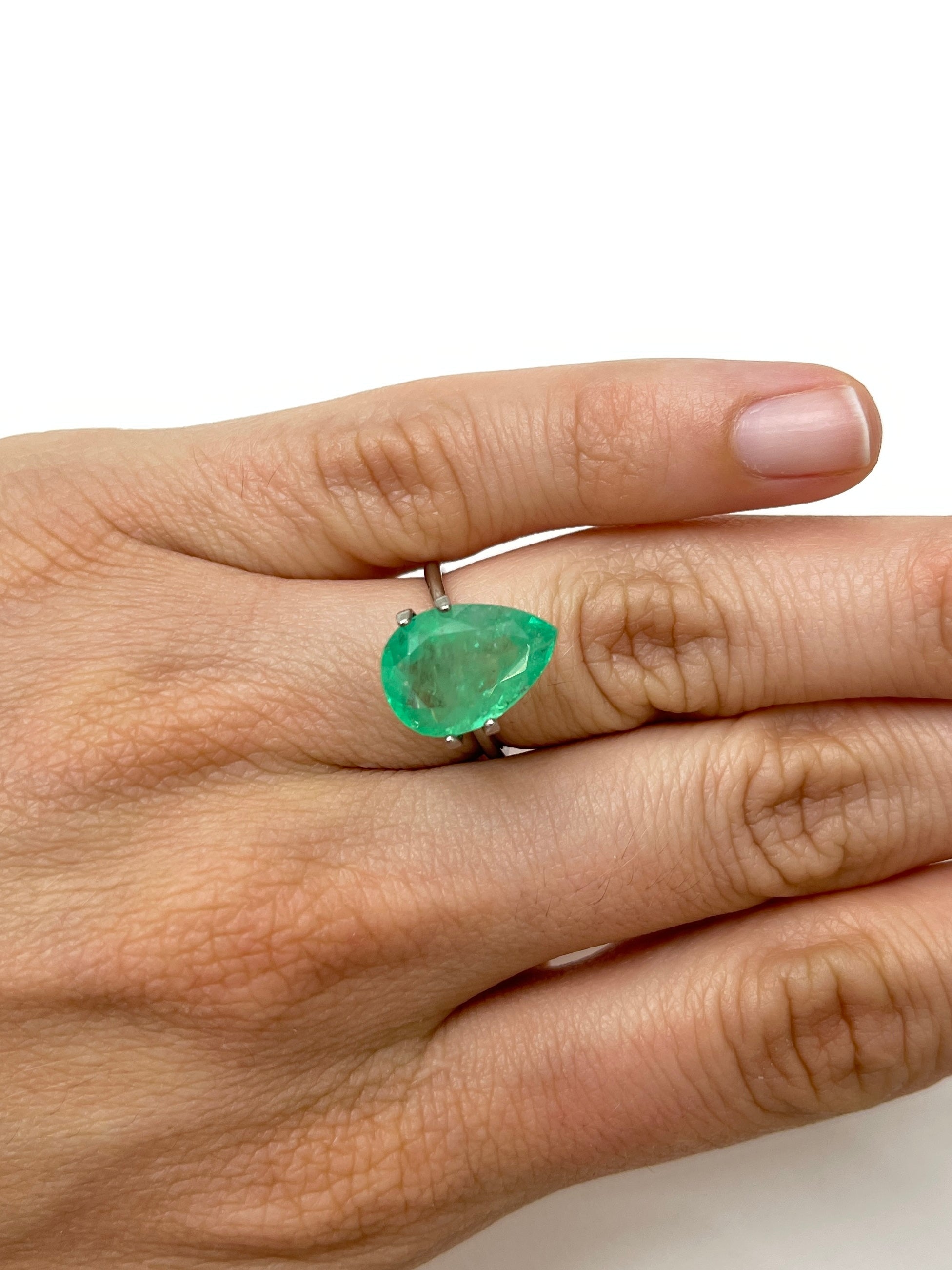 5.21 carat 14x10 Pastel Limish Green Natural Loose Colombian Emerald-Pear Cut - JR Colombian Emeralds