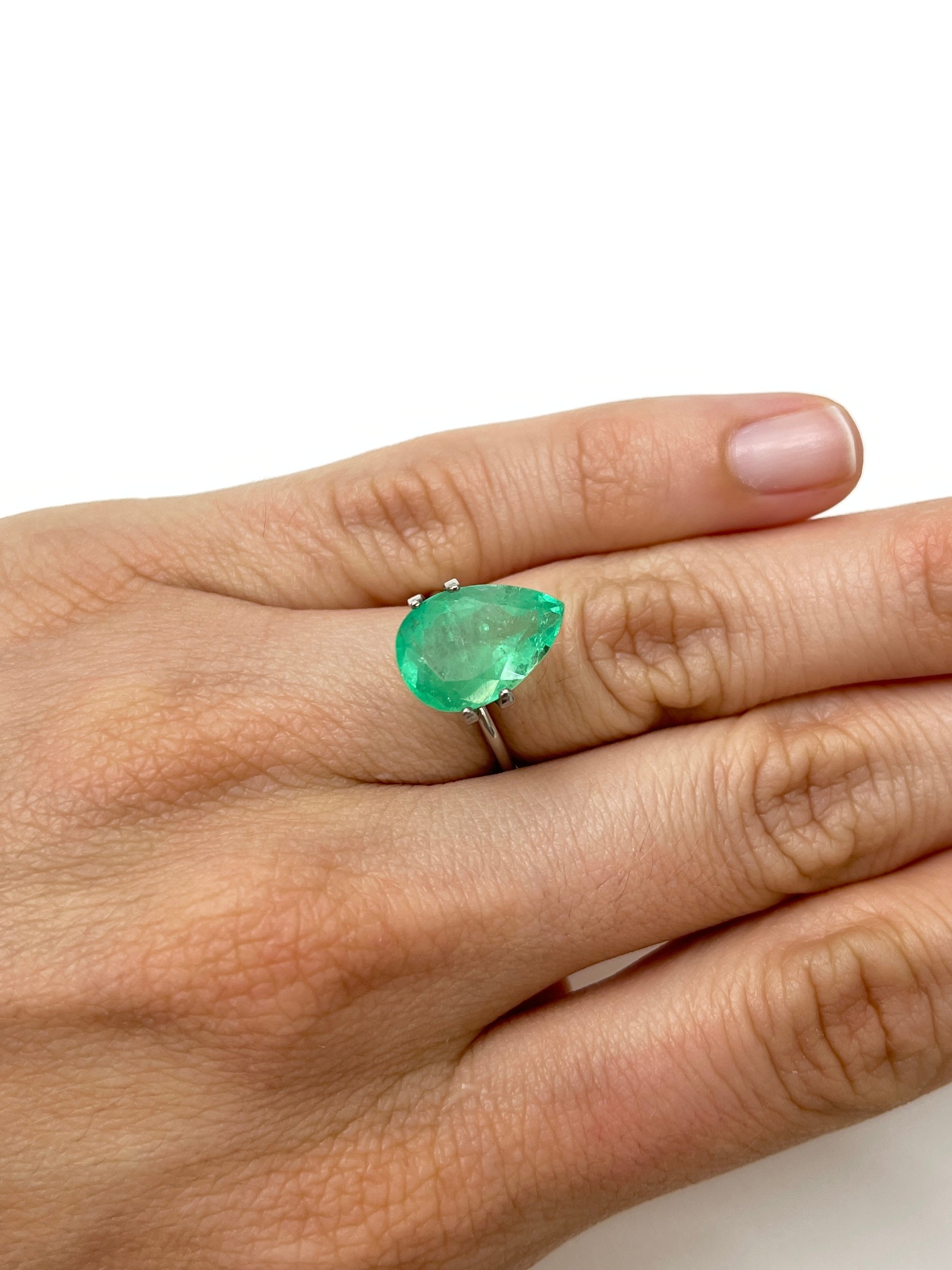 5.21 carat 14x10 Pastel Limish Green Natural Loose Colombian Emerald-Pear Cut - JR Colombian Emeralds