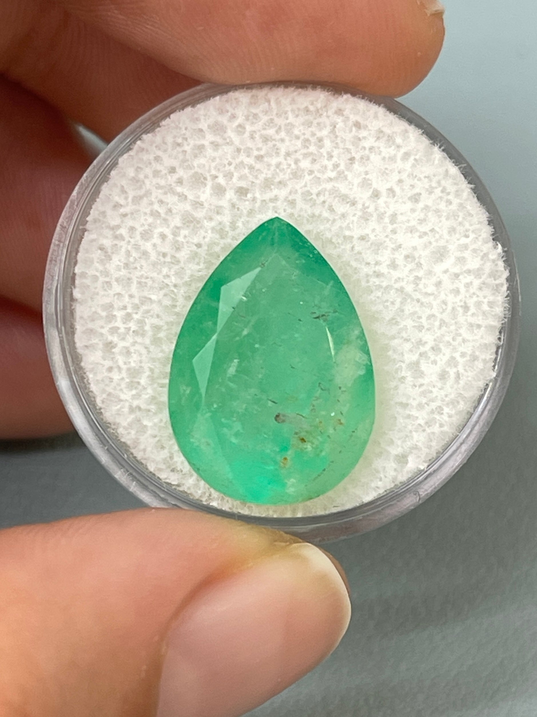 10.45 carat 18x13 Earthy Green Natural Loose Colombian Emerald-Pear Cut - JR Colombian Emeralds