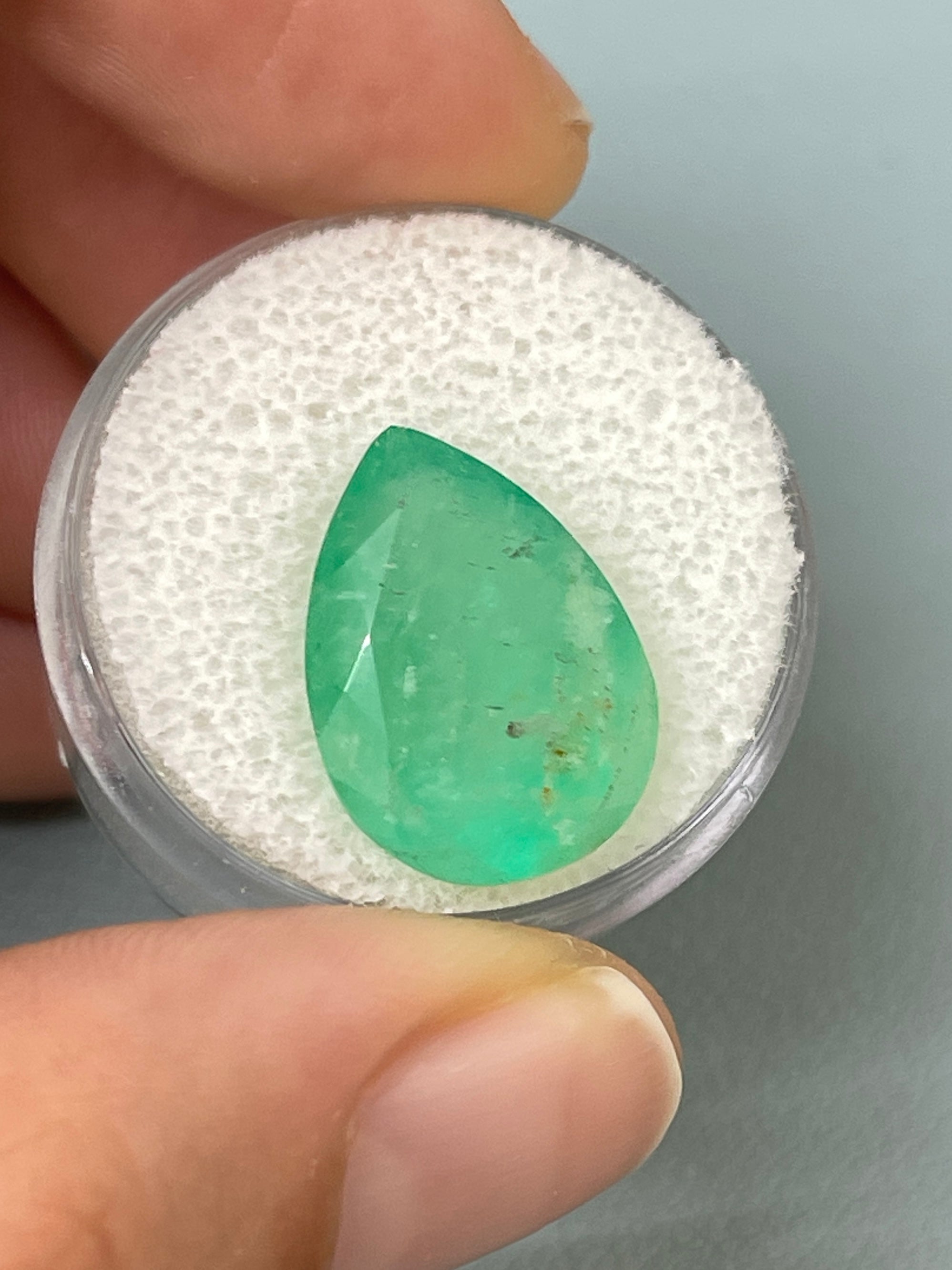 10.45 carat 18x13 Earthy Green Natural Loose Colombian Emerald-Pear Cut - JR Colombian Emeralds