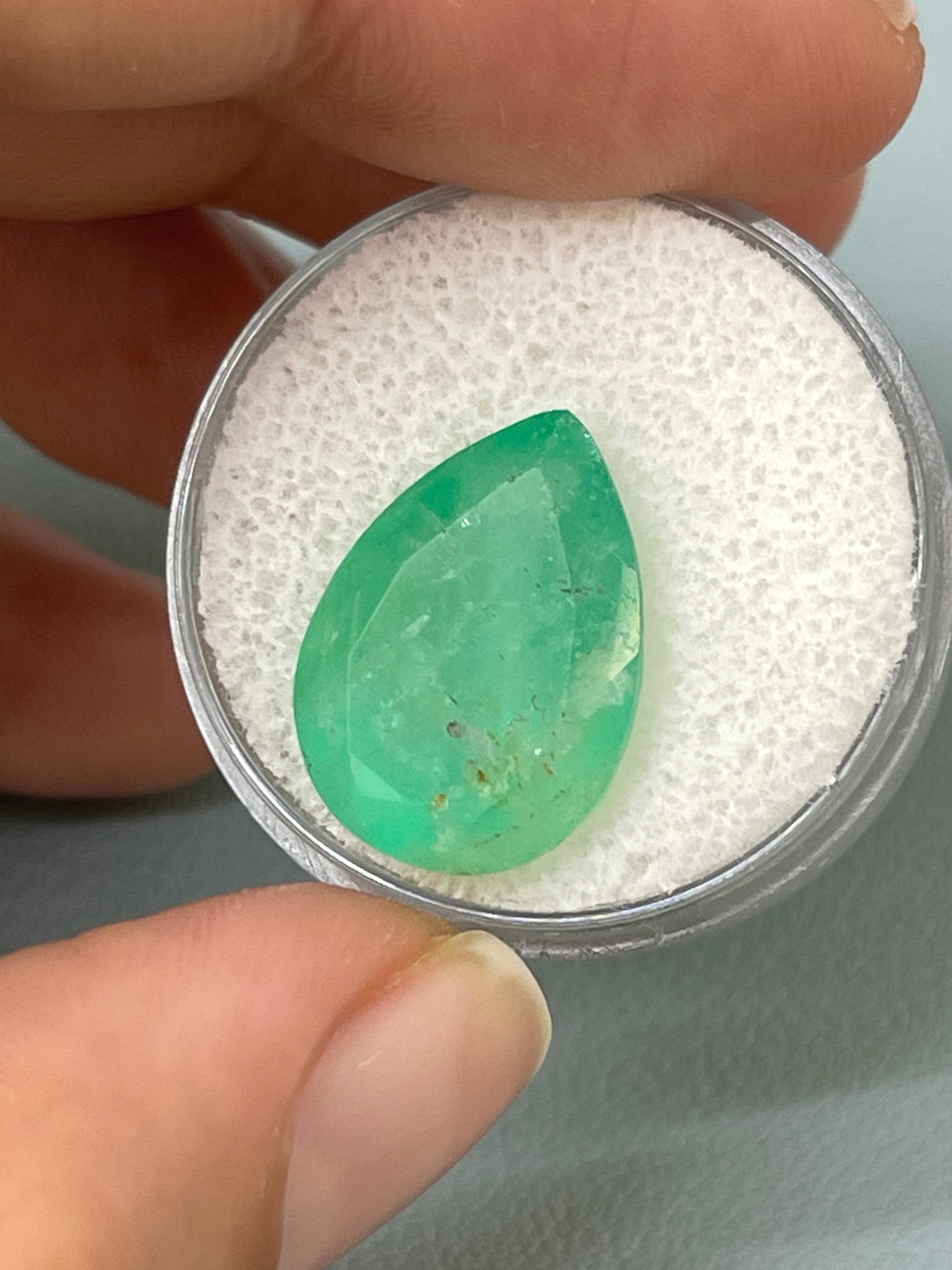 10.45 carat 18x13 Earthy Green Natural Loose Colombian Emerald-Pear Cut - JR Colombian Emeralds