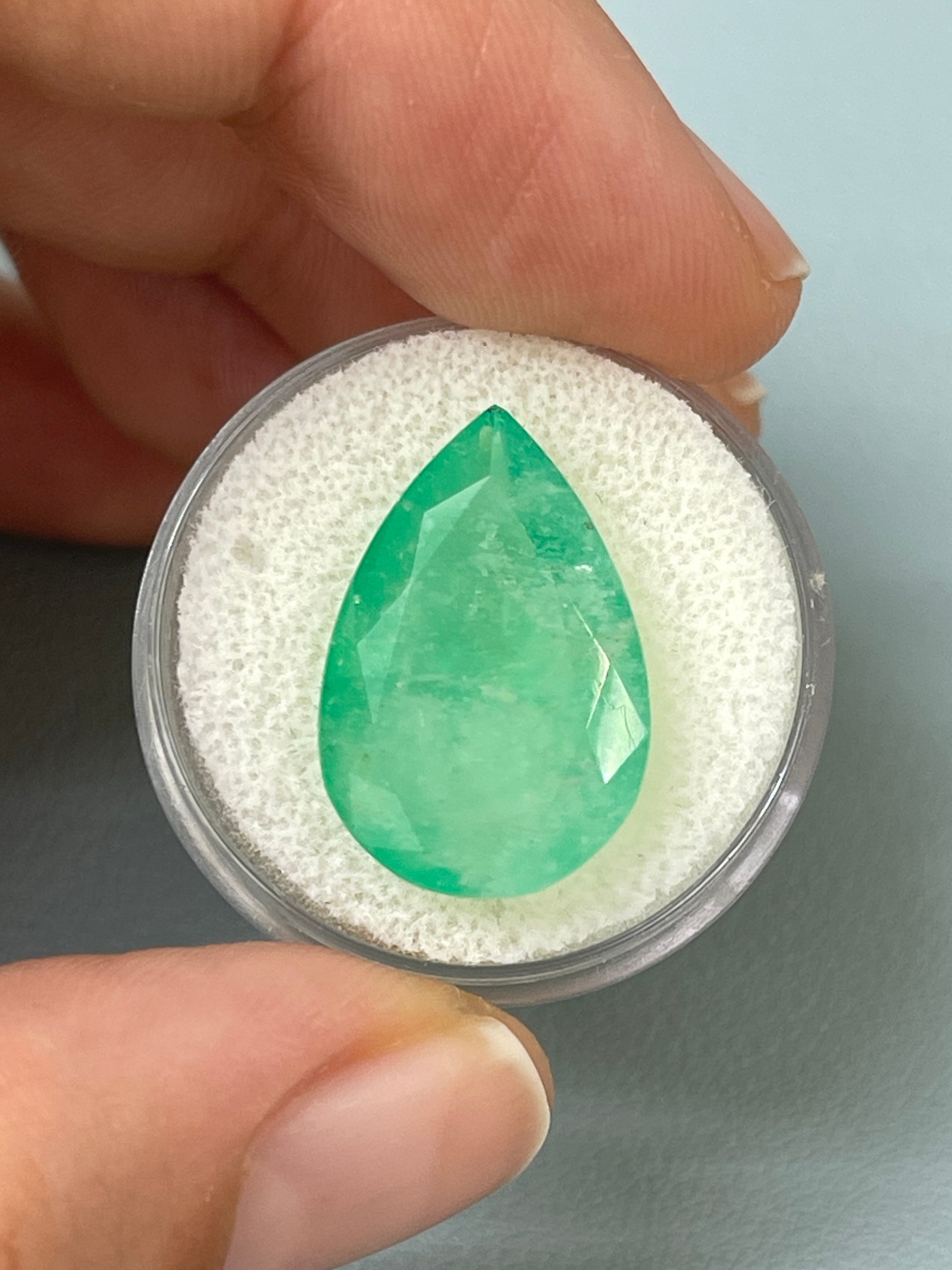 14.77 carat 21x14 Earthy Green Natural Loose Colombian Emerald-Pear Cut - JR Colombian Emeralds