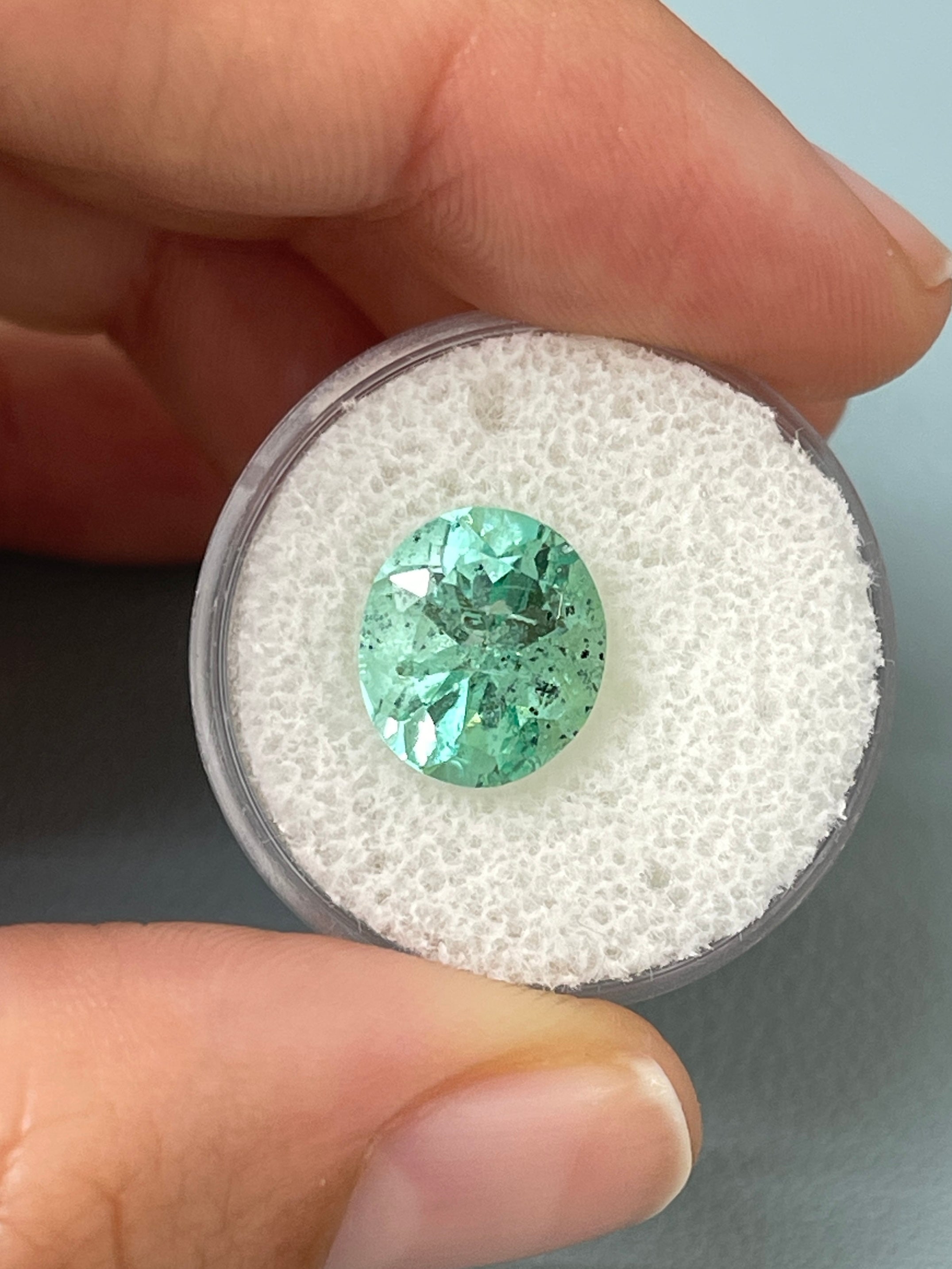 4.35 Carat 11.5x10 Freckled Seafoam Green Natural Loose Colombian Emerald-Oval Cut - JR Colombian Emeralds