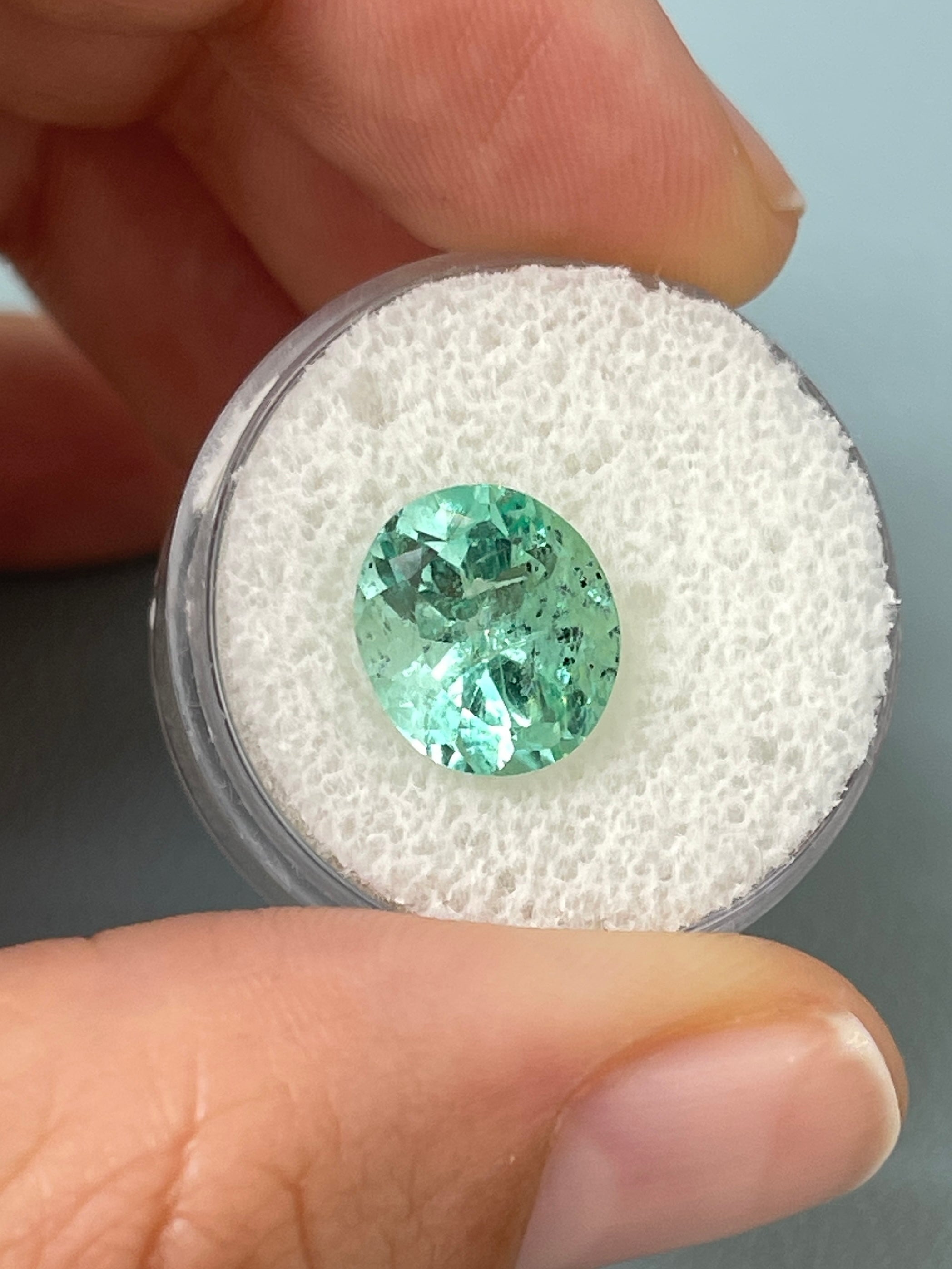 4.35 Carat 11.5x10 Freckled Seafoam Green Natural Loose Colombian Emerald-Oval Cut - JR Colombian Emeralds