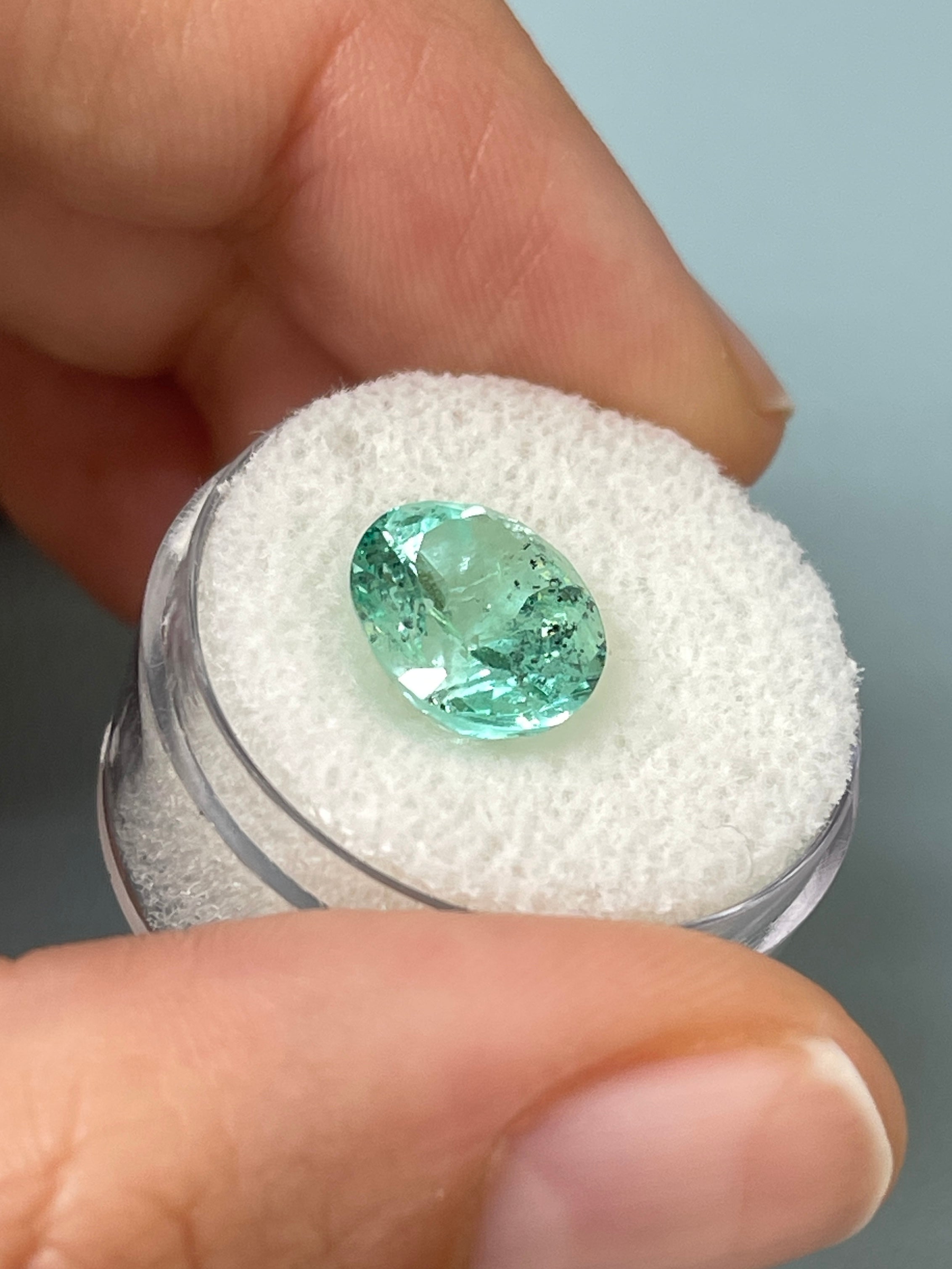 4.35 Carat 11.5x10 Freckled Seafoam Green Natural Loose Colombian Emerald-Oval Cut - JR Colombian Emeralds