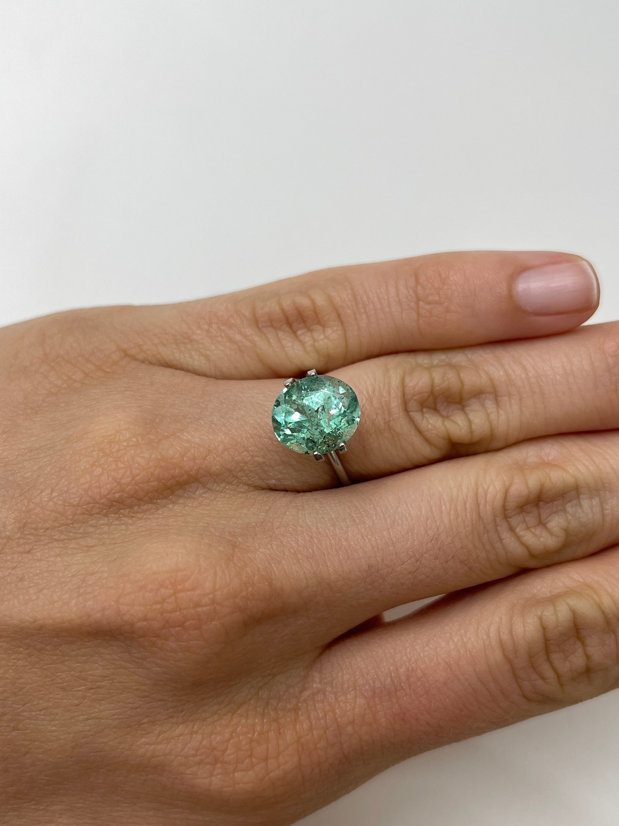 4.35 Carat 11.5x10 Freckled Seafoam Green Natural Loose Colombian Emerald-Oval Cut - JR Colombian Emeralds