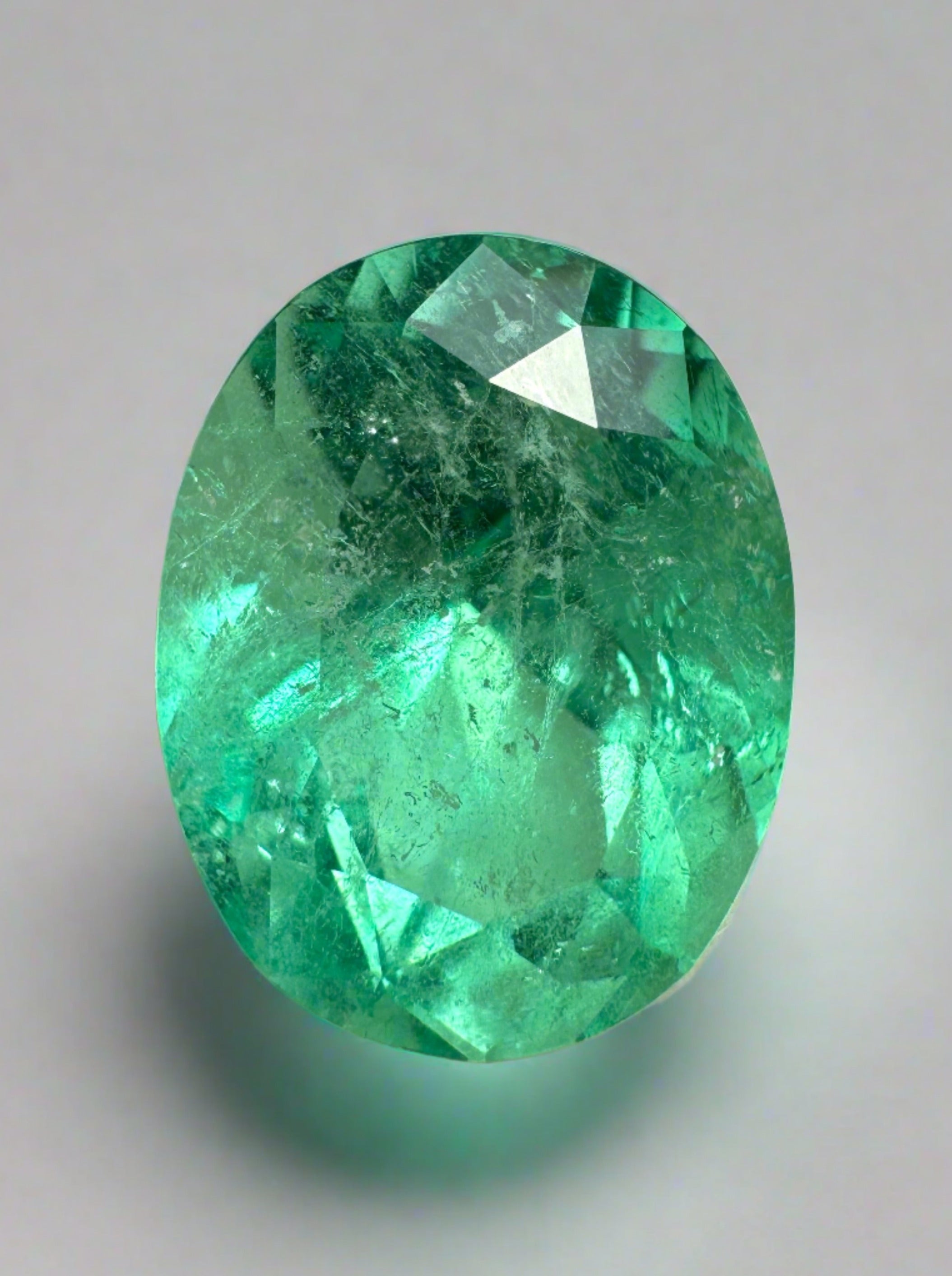 6.86 Carat 14x11 Medium Spring Green Natural Loose Colombian Emerald-Oval Cut - JR Colombian Emeralds