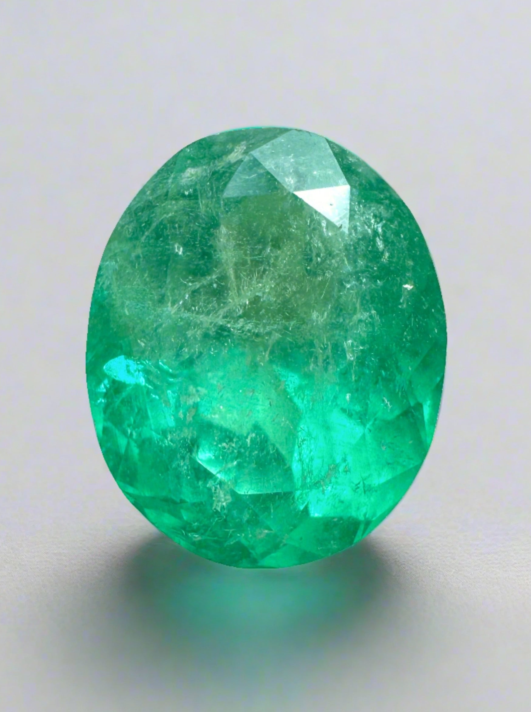 7.80 Carat Medium Yellowish Green Natural Loose Colombian Emerald-Oval Cut - JR Colombian Emeralds