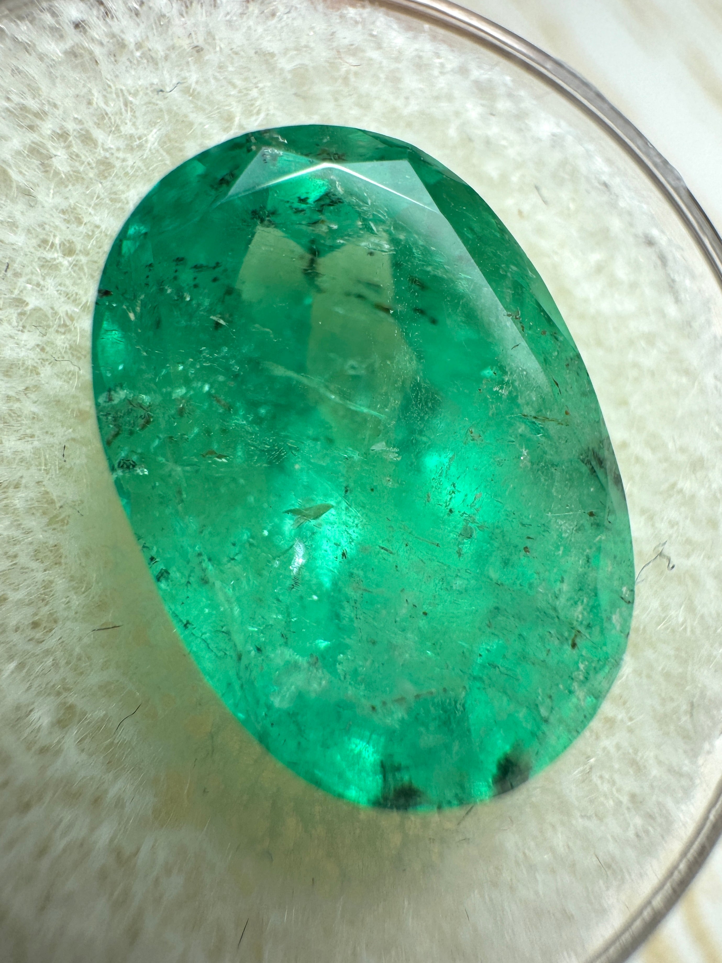 8.64 Carat Freckled Medium Green Natural Loose Colombian Emerald-Oval Cut - JR Colombian Emeralds