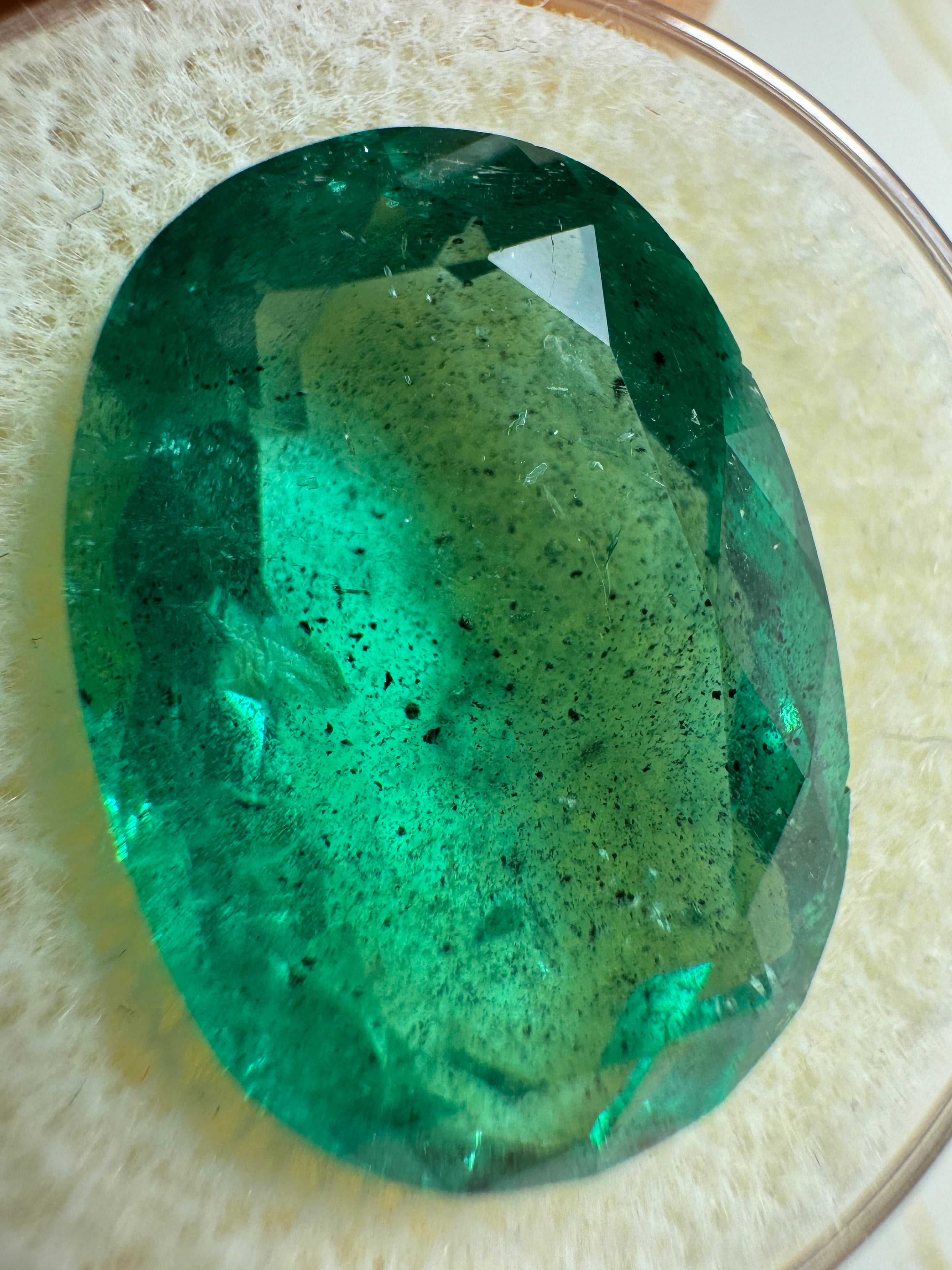 12.42 Carat 18x13 Freckled Rich Green Natural Loose Colombian Emerald-Oval Cut - JR Colombian Emeralds