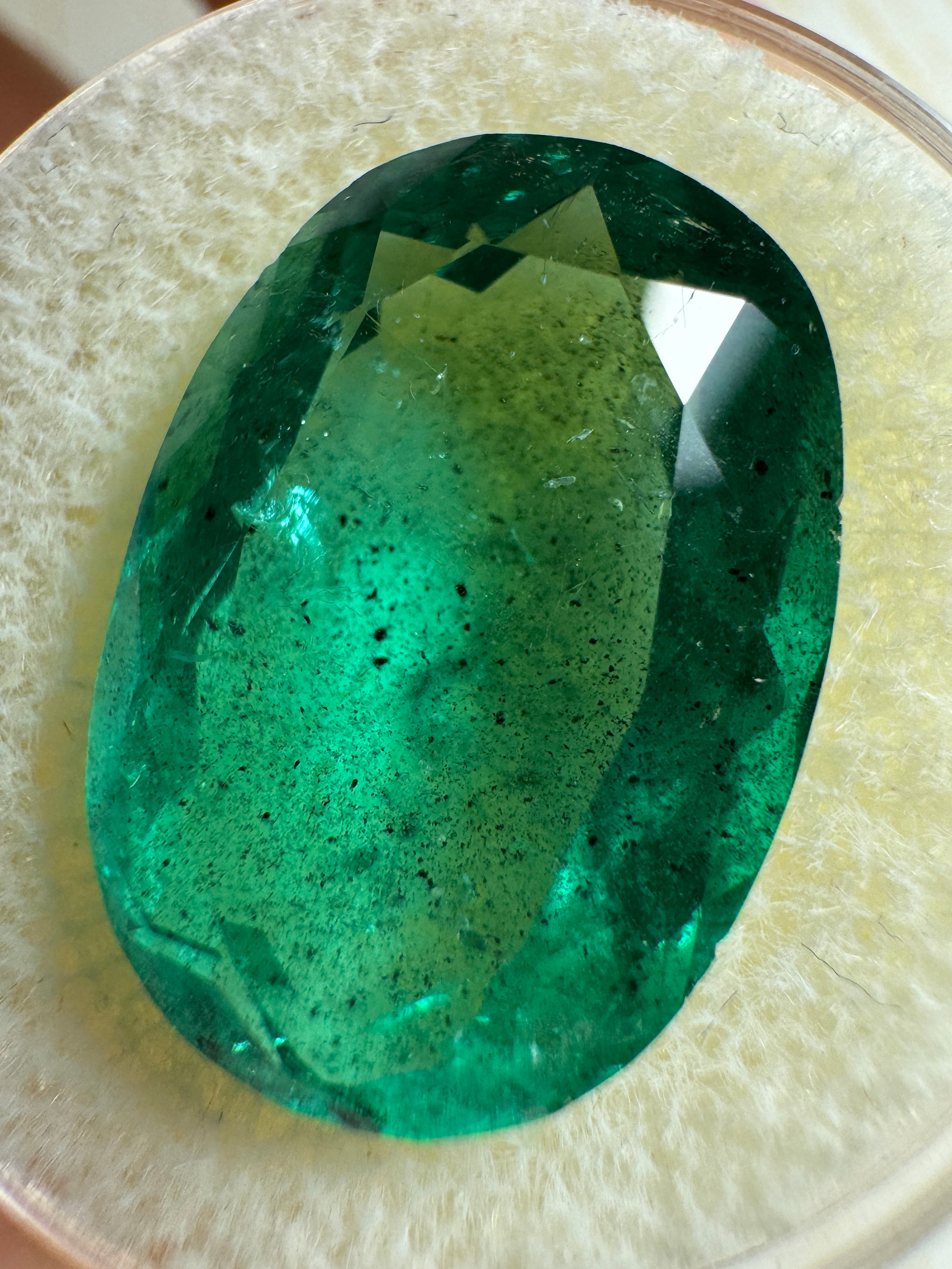 12.42 Carat 18x13 Freckled Rich Green Natural Loose Colombian Emerald-Oval Cut - JR Colombian Emeralds