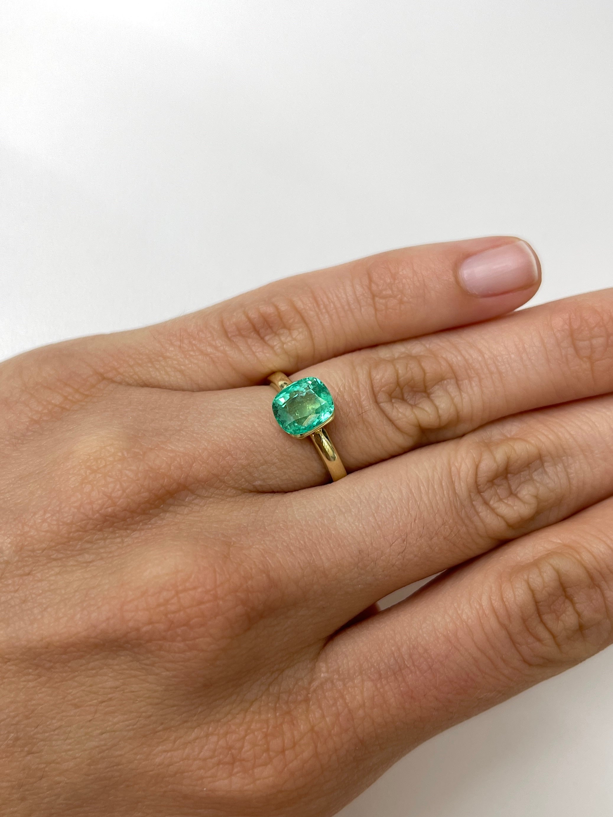 2.06 Carat 8x7 Minty Bluish Green Natural Loose Colombian Emerald-Cushion Cut - JR Colombian Emeralds