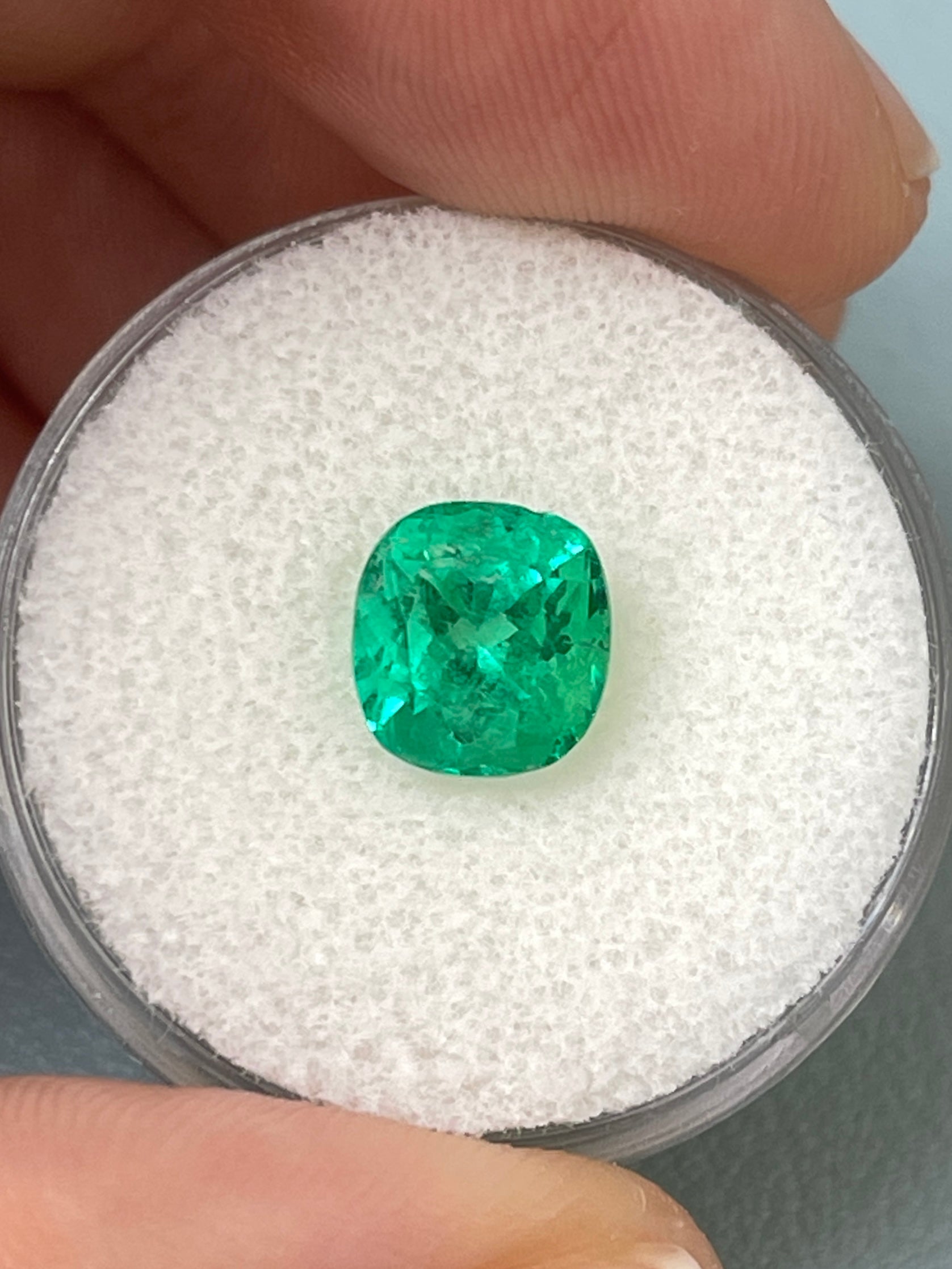 2.13 Carat 8x7.5 Electric Muzo Green Natural Loose Colombian Emerald-Cushion Cut - JR Colombian Emeralds