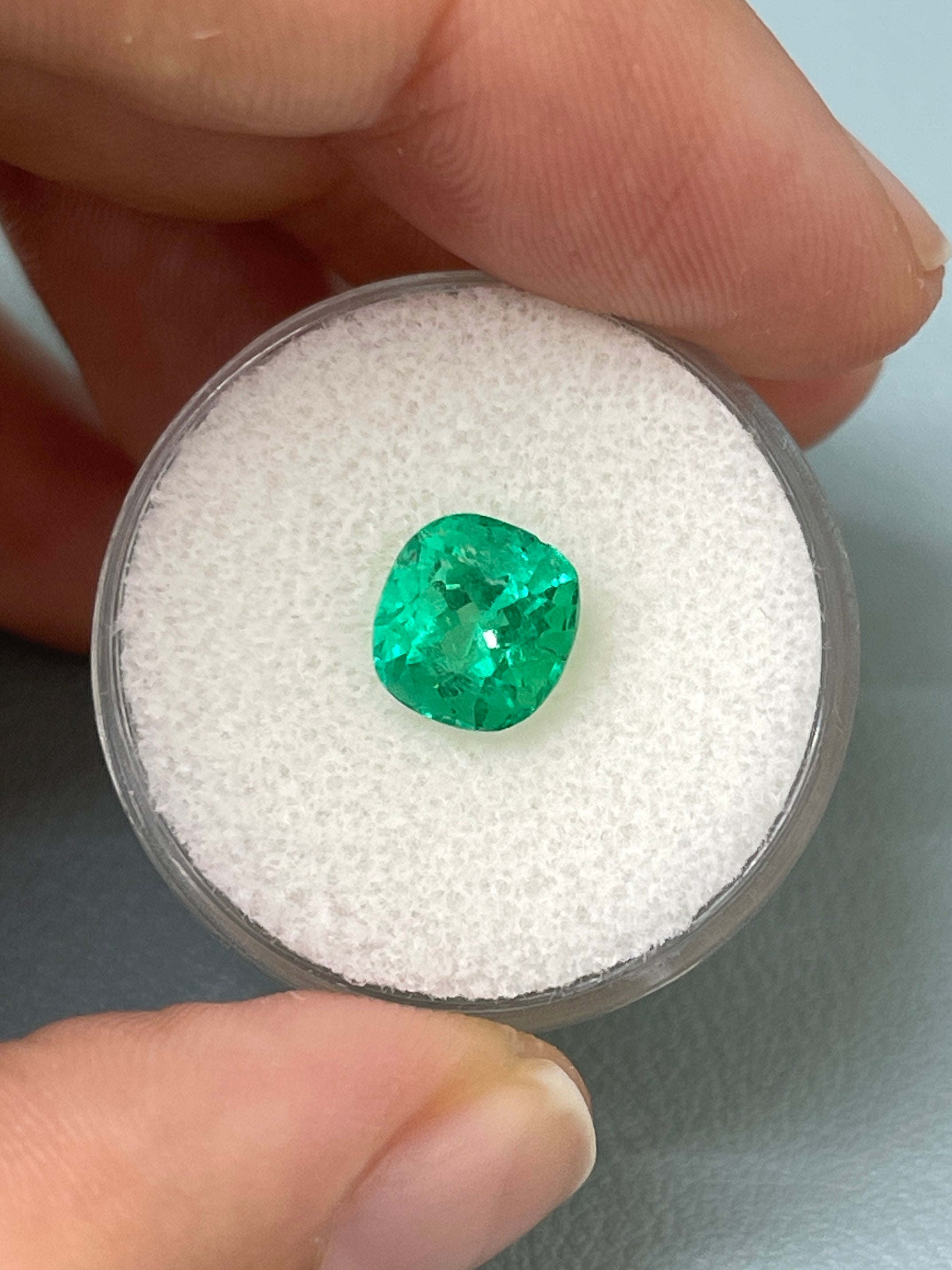 2.13 Carat 8x7.5 Electric Muzo Green Natural Loose Colombian Emerald-Cushion Cut - JR Colombian Emeralds