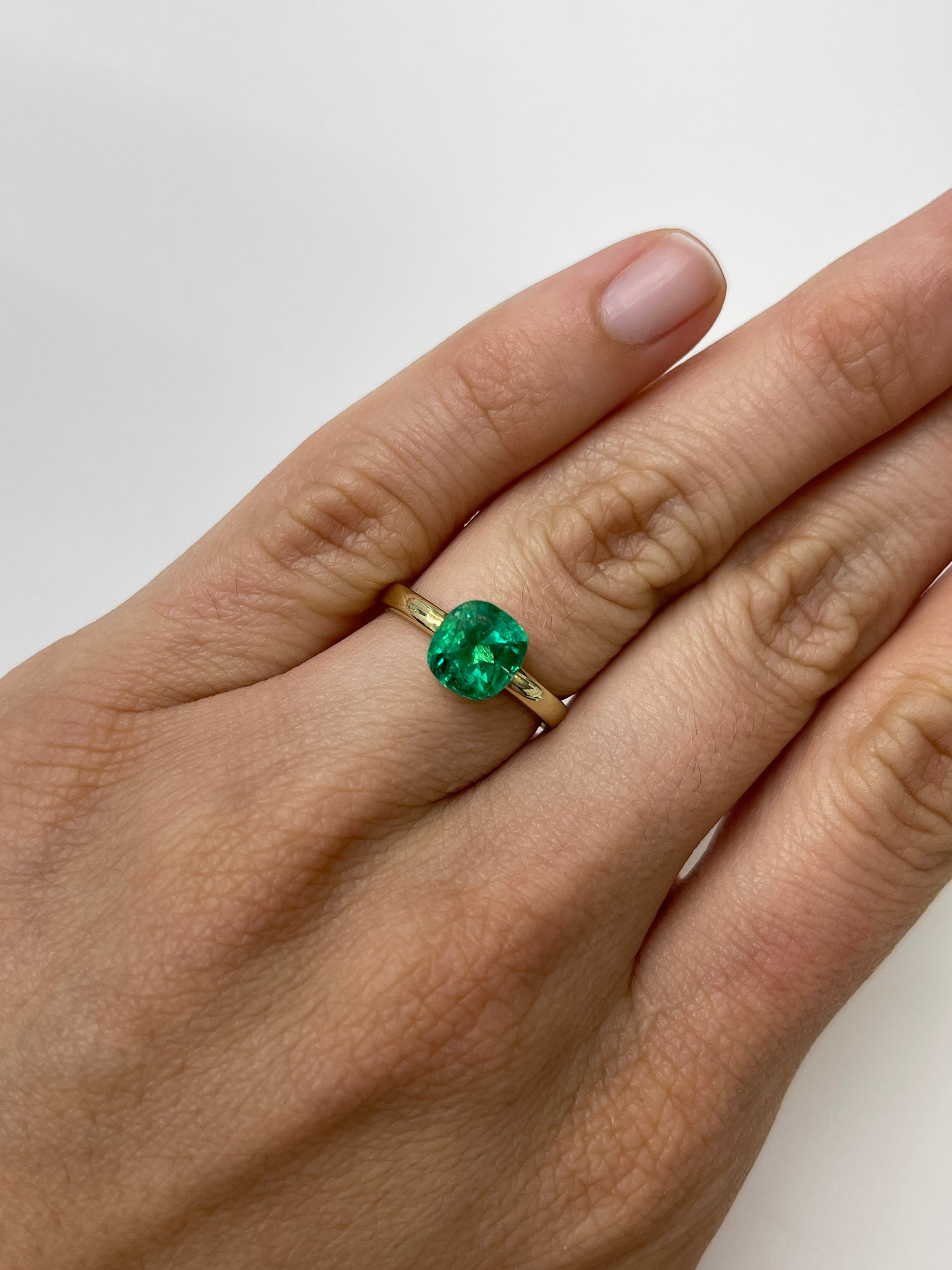 2.13 Carat 8x7.5 Electric Muzo Green Natural Loose Colombian Emerald-Cushion Cut - JR Colombian Emeralds