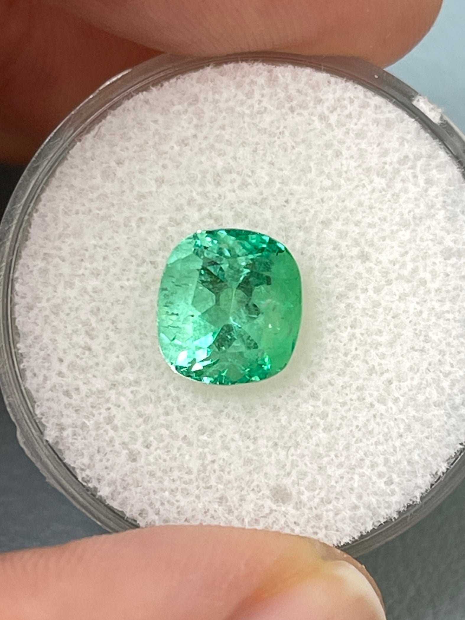 2.31 Carat 8.5x8 Vibrant Yellowish Green Natural Loose Colombian Emerald-Cushion Cut - JR Colombian Emeralds