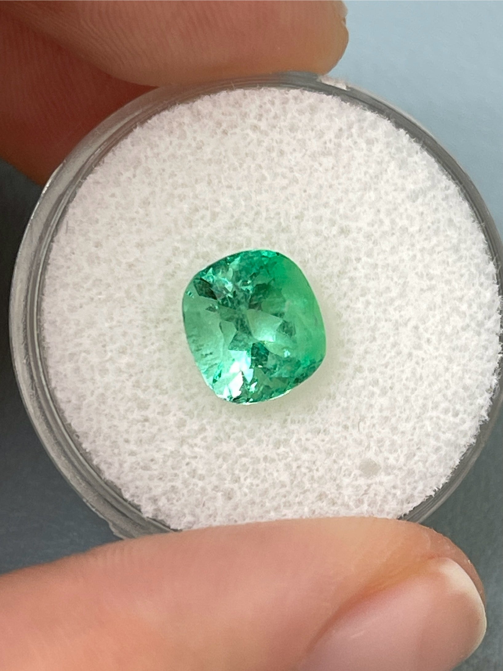 2.31 Carat 8.5x8 Vibrant Yellowish Green Natural Loose Colombian Emerald-Cushion Cut - JR Colombian Emeralds