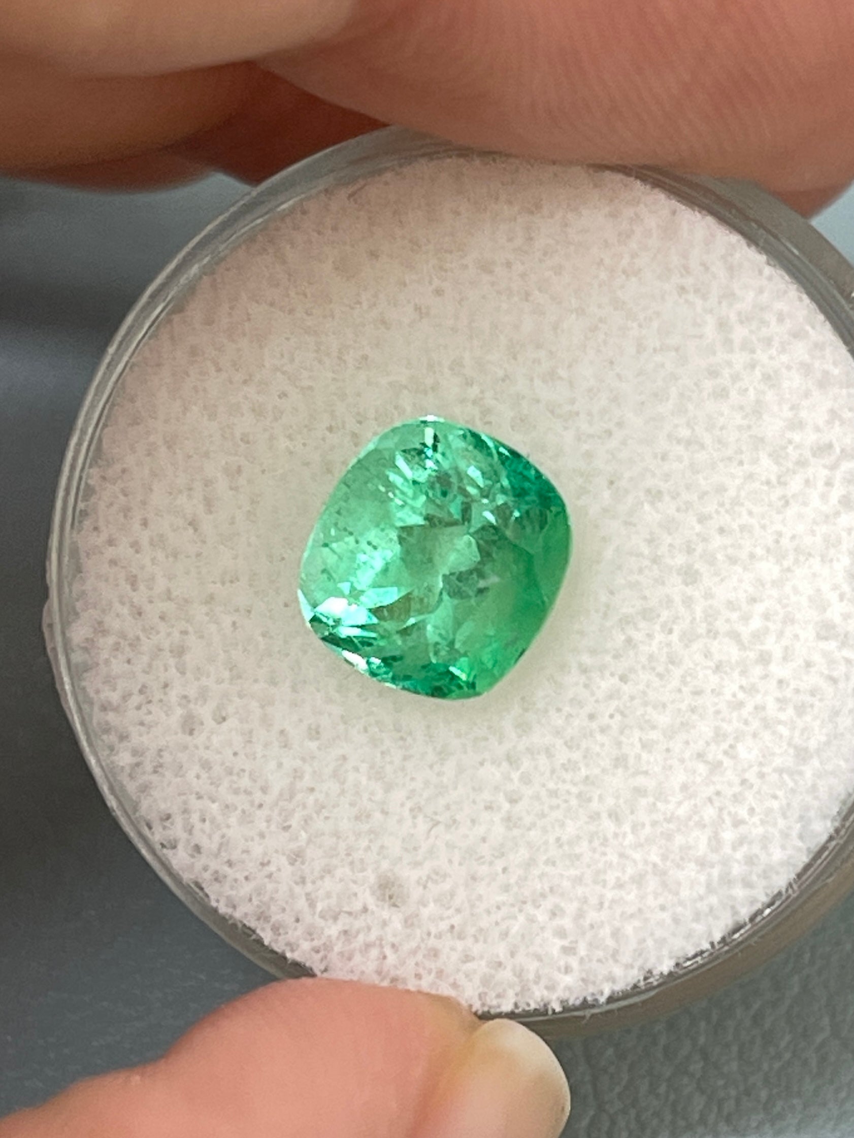 2.31 Carat 8.5x8 Vibrant Yellowish Green Natural Loose Colombian Emerald-Cushion Cut - JR Colombian Emeralds