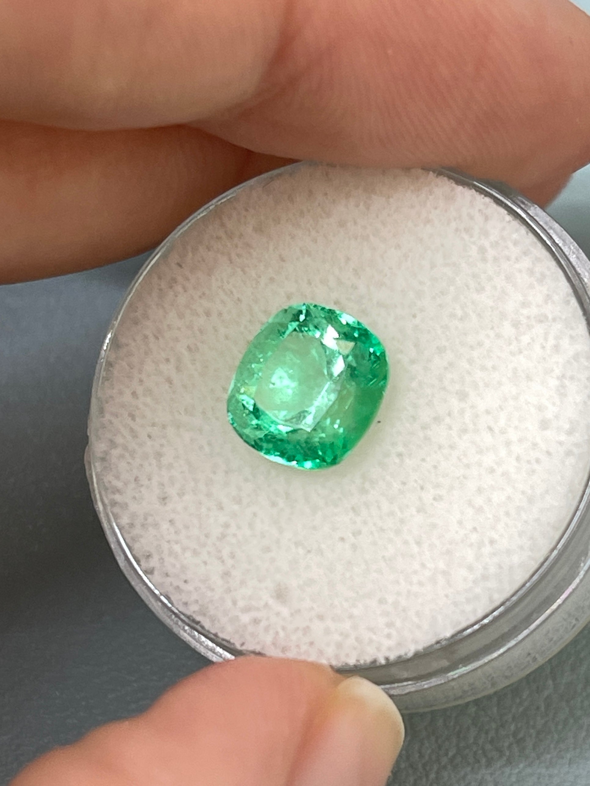 2.31 Carat 8.5x8 Vibrant Yellowish Green Natural Loose Colombian Emerald-Cushion Cut - JR Colombian Emeralds