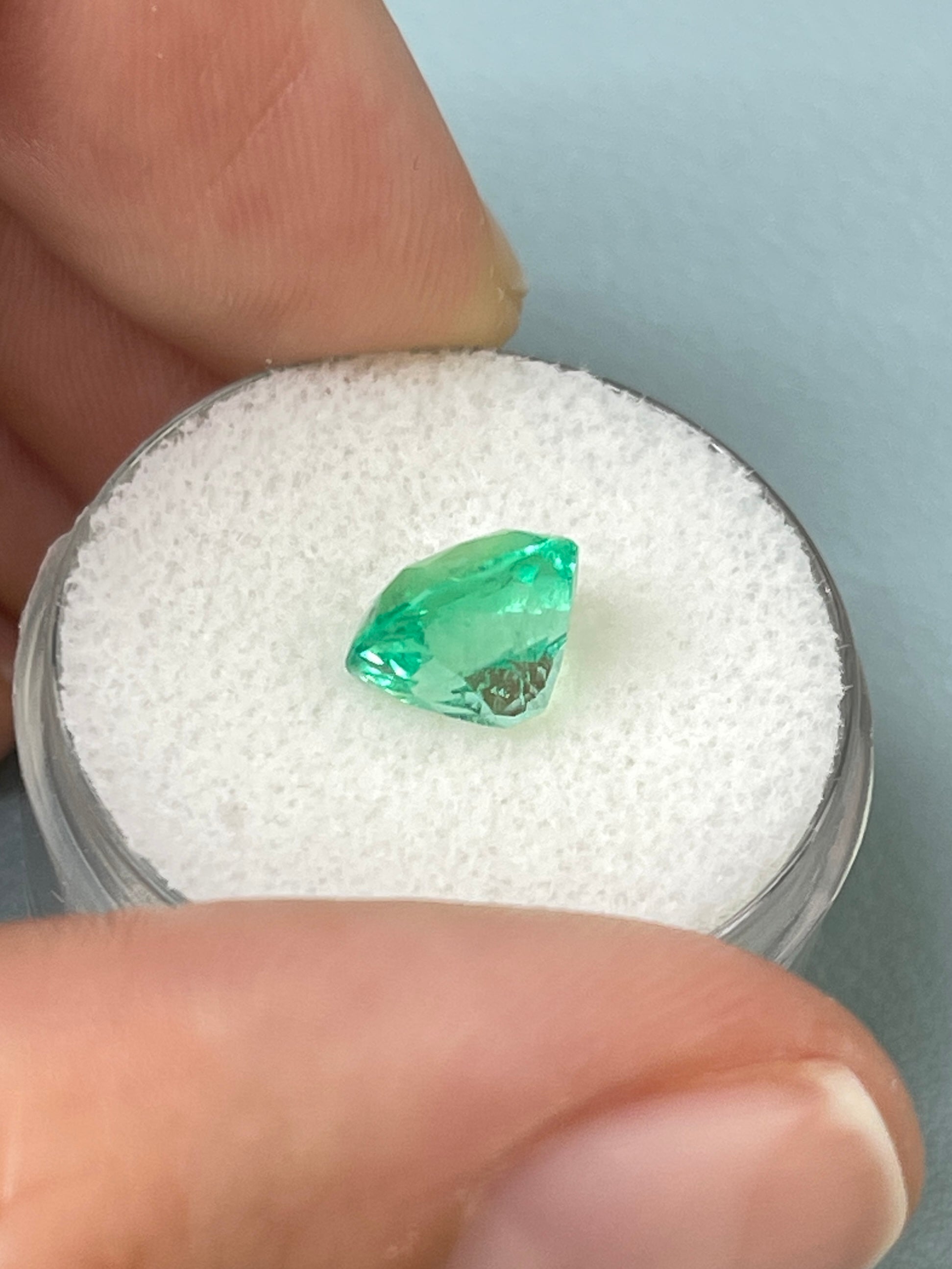 2.31 Carat 8.5x8 Vibrant Yellowish Green Natural Loose Colombian Emerald-Cushion Cut - JR Colombian Emeralds