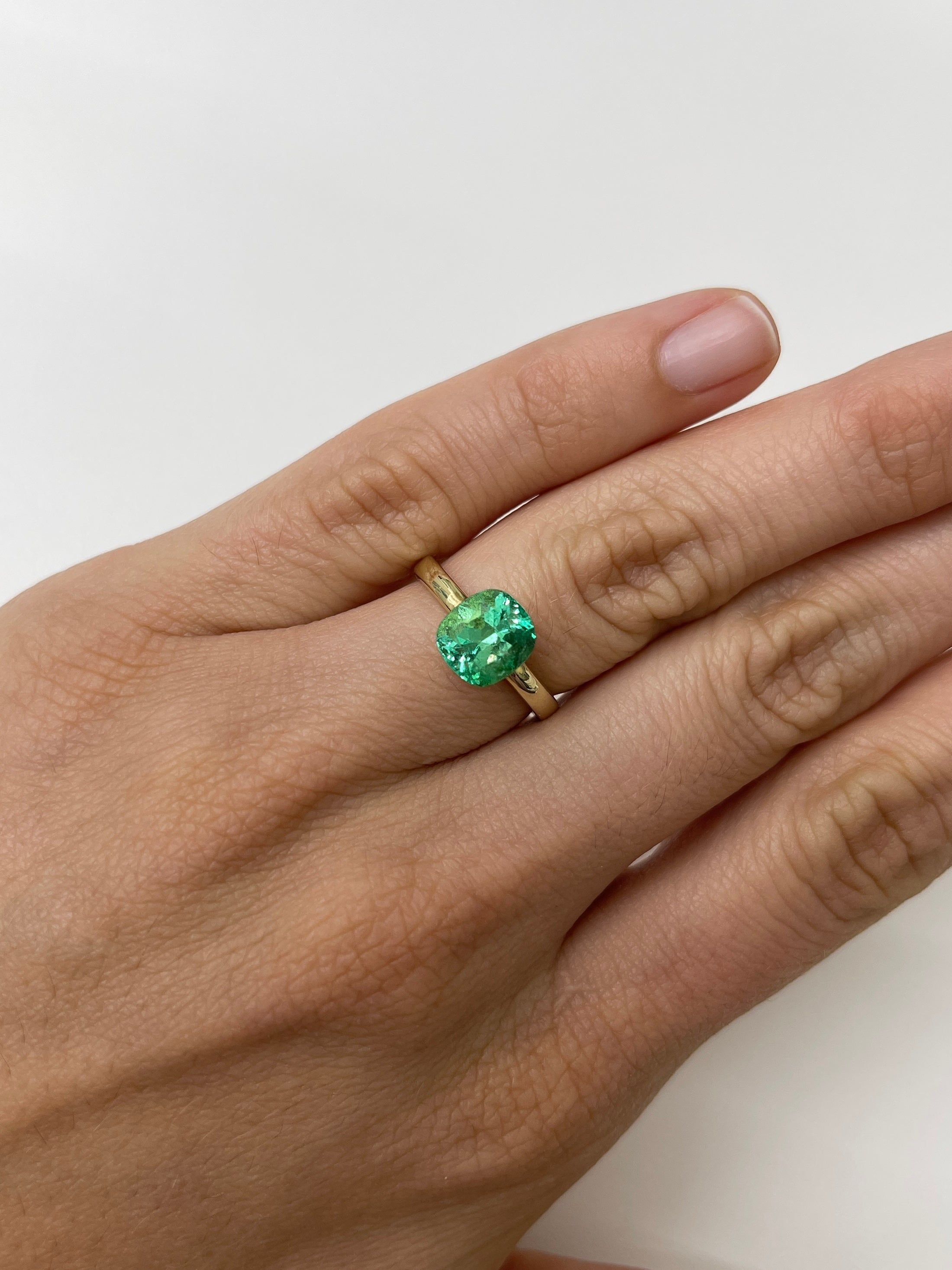 2.31 Carat 8.5x8 Vibrant Yellowish Green Natural Loose Colombian Emerald-Cushion Cut - JR Colombian Emeralds