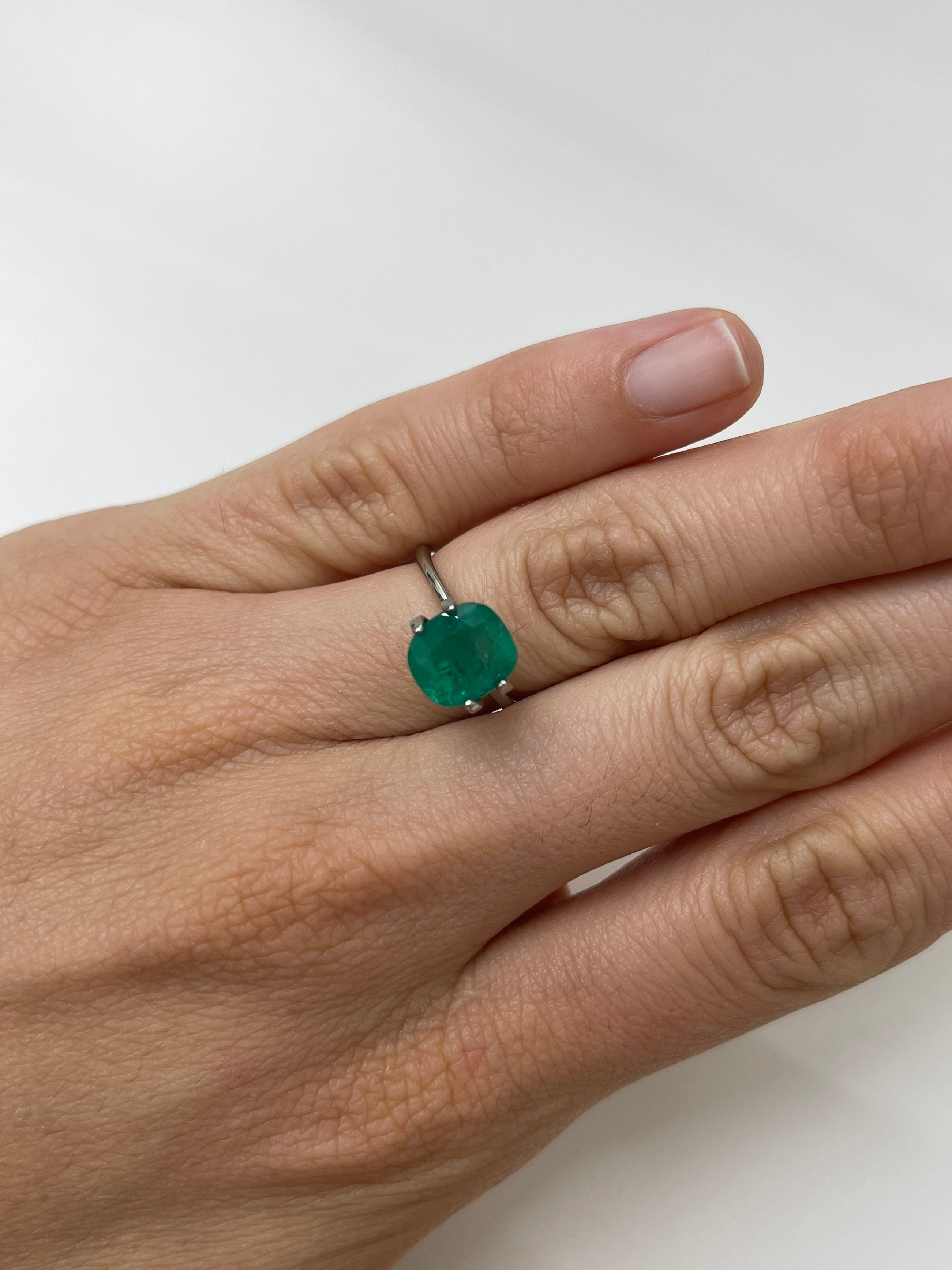 2.55 Carat 9.3x8.2 Deep Green Natural Loose Colombian Emerald-Cushion Cut - JR Colombian Emeralds