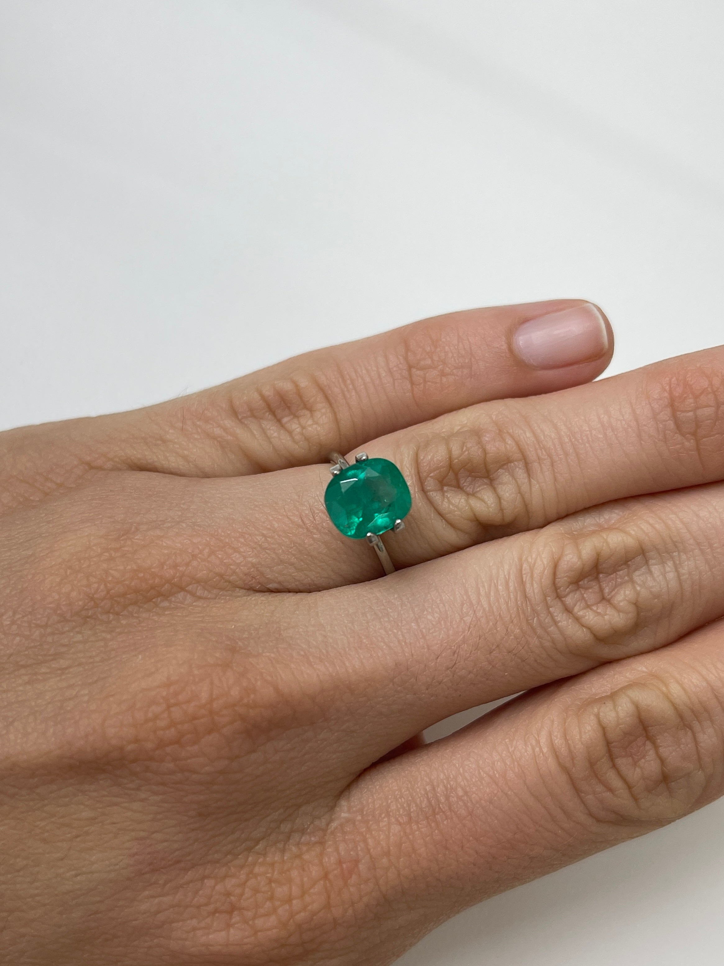 2.55 Carat 9.3x8.2 Deep Green Natural Loose Colombian Emerald-Cushion Cut - JR Colombian Emeralds