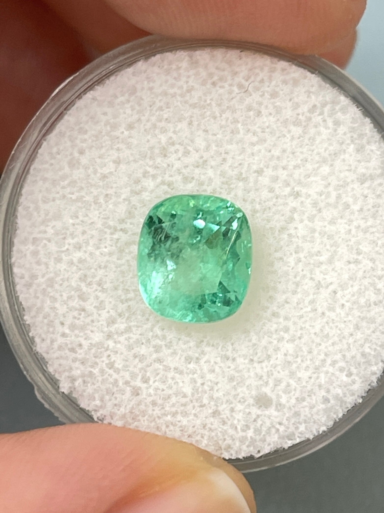 2.55 Carat 8.5x7.5 Pastel Green Natural Loose Colombian Emerald-Cushion Cut - JR Colombian Emeralds