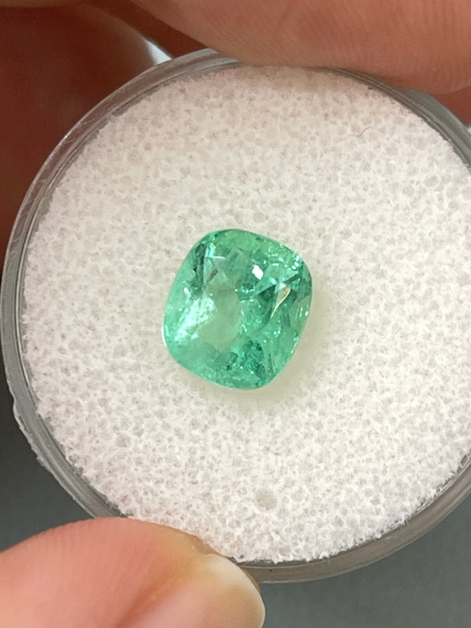 2.55 Carat 8.5x7.5 Pastel Green Natural Loose Colombian Emerald-Cushion Cut - JR Colombian Emeralds