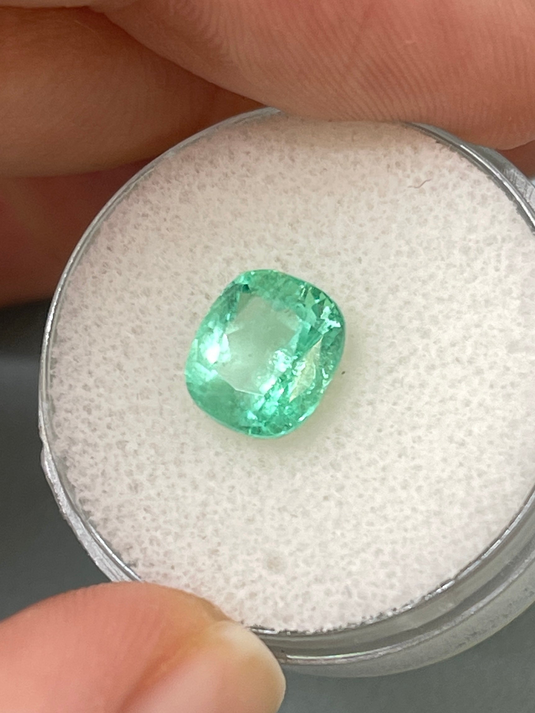 2.55 Carat 8.5x7.5 Pastel Green Natural Loose Colombian Emerald-Cushion Cut - JR Colombian Emeralds