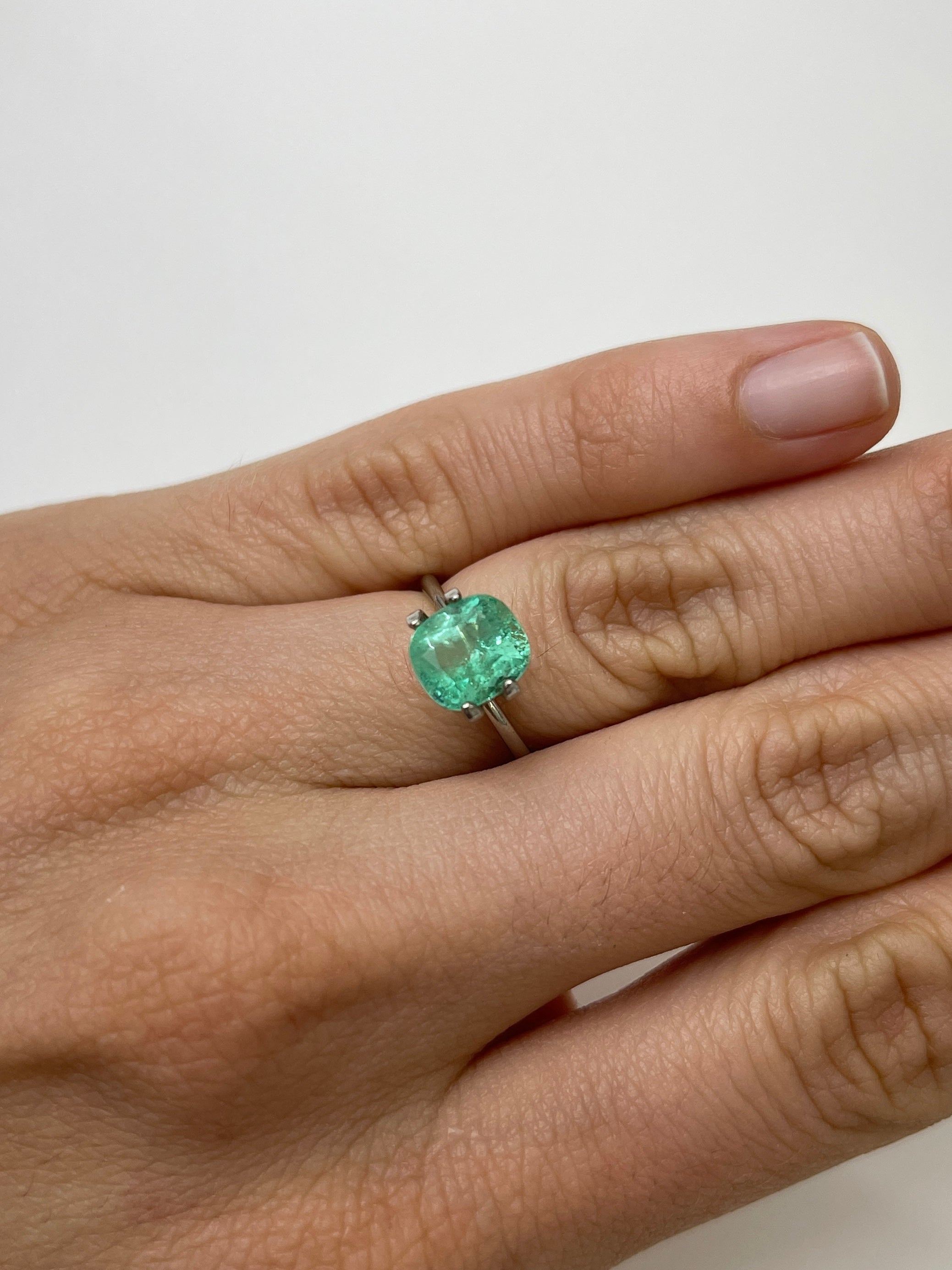 2.55 Carat 8.5x7.5 Pastel Green Natural Loose Colombian Emerald-Cushion Cut - JR Colombian Emeralds