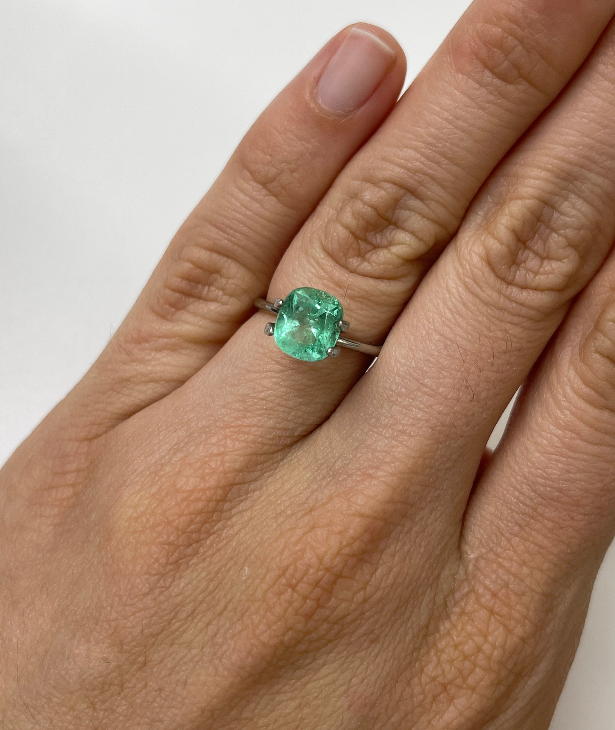 2.55 Carat 8.5x7.5 Pastel Green Natural Loose Colombian Emerald-Cushion Cut - JR Colombian Emeralds