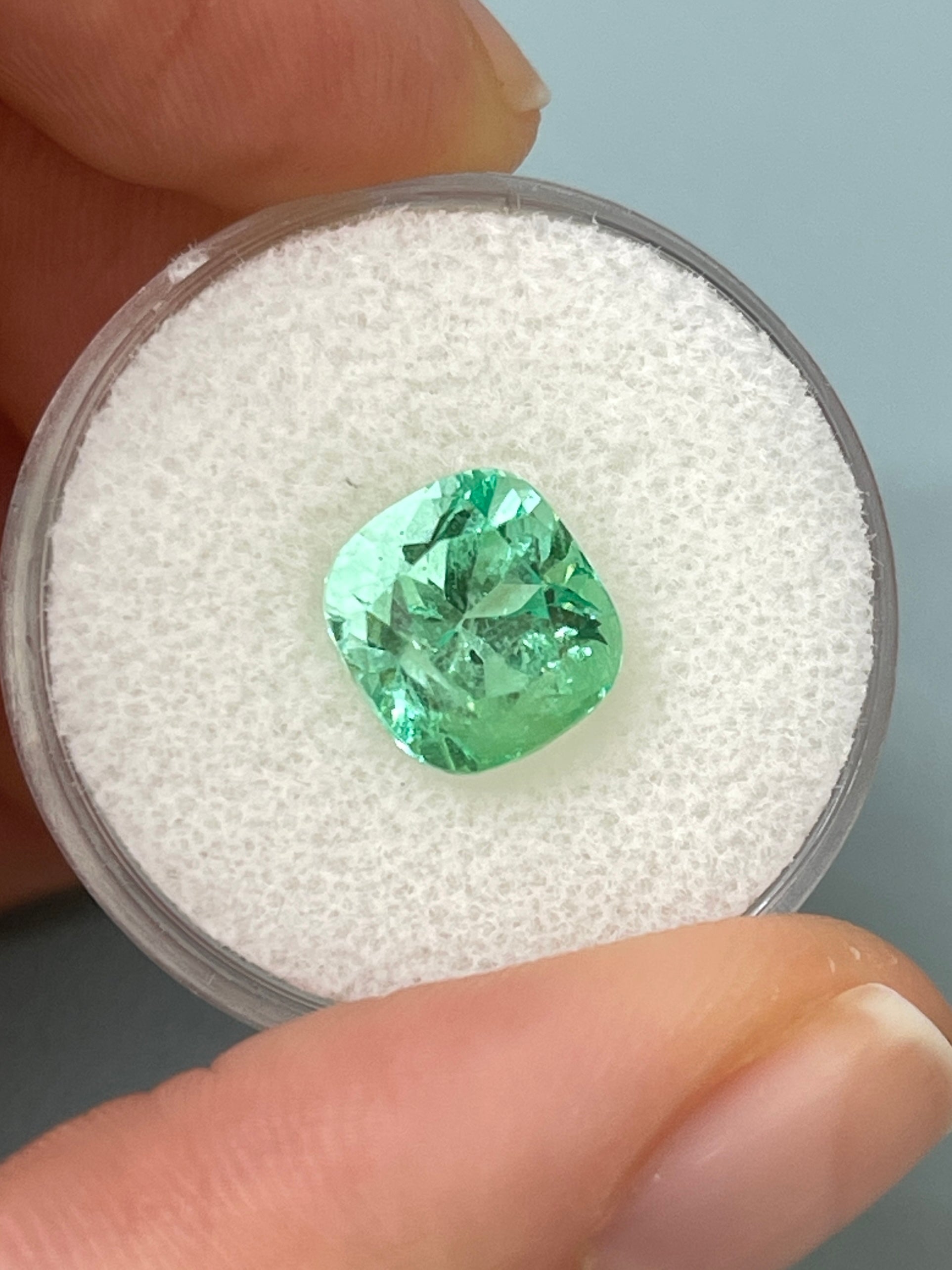 3.42 Carat Lustrous Light Yellowish Green Natural Loose Colombian Emerald-Cushion Cut - JR Colombian Emeralds