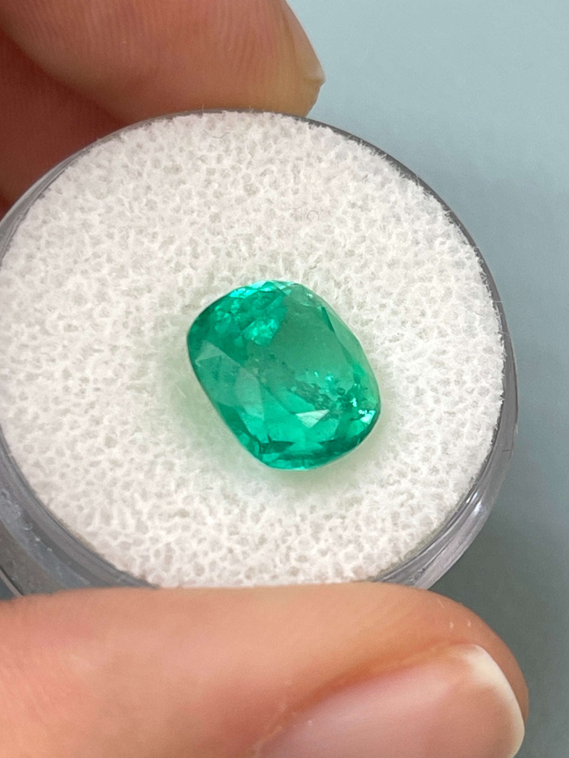 3.99 Carat 10.3 x 9.4 Earthy Bluish Natural Loose Colombian Emerald-Cushion Cut - JR Colombian Emeralds