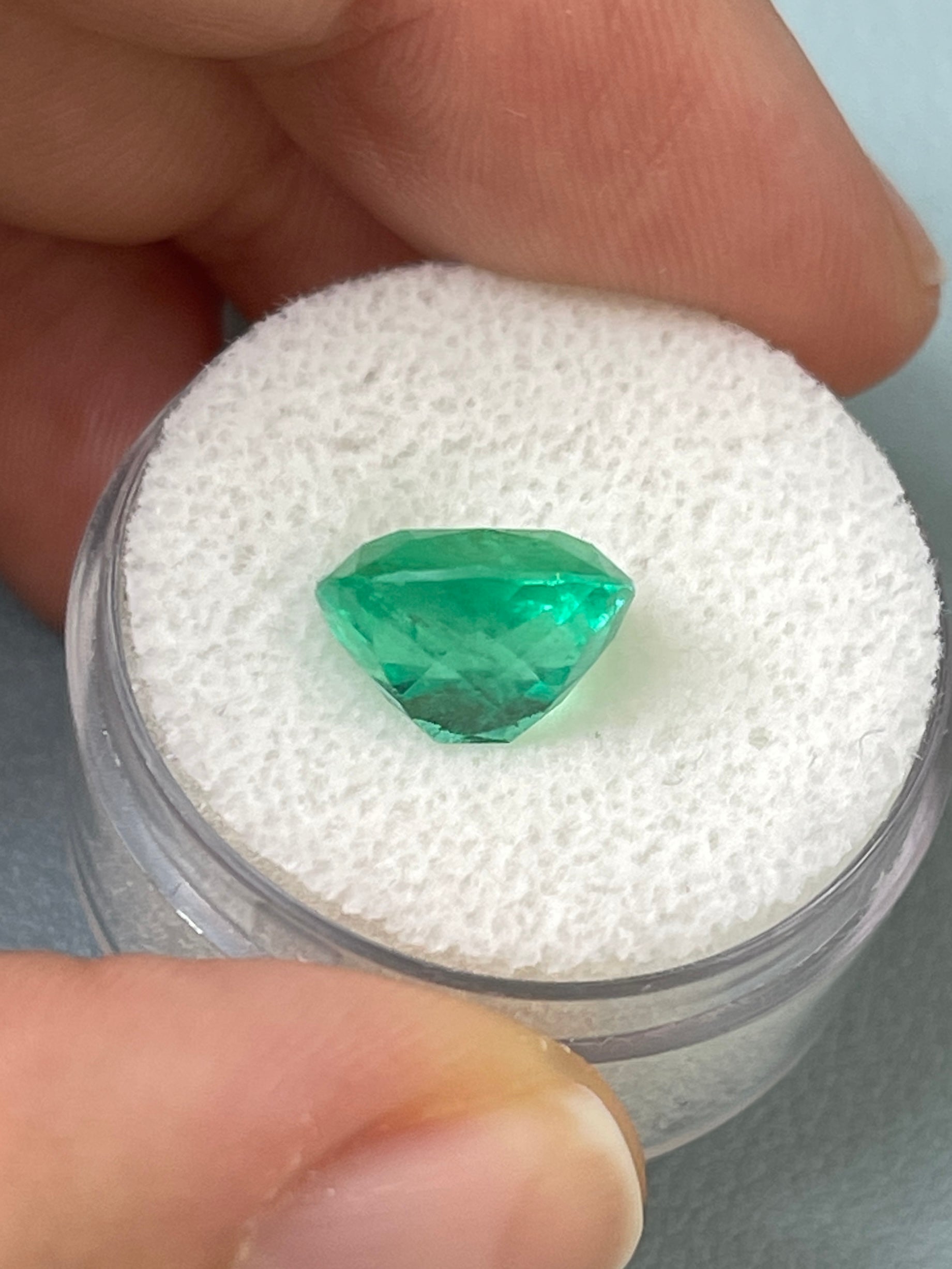 3.99 Carat 10.3 x 9.4 Earthy Bluish Natural Loose Colombian Emerald-Cushion Cut - JR Colombian Emeralds