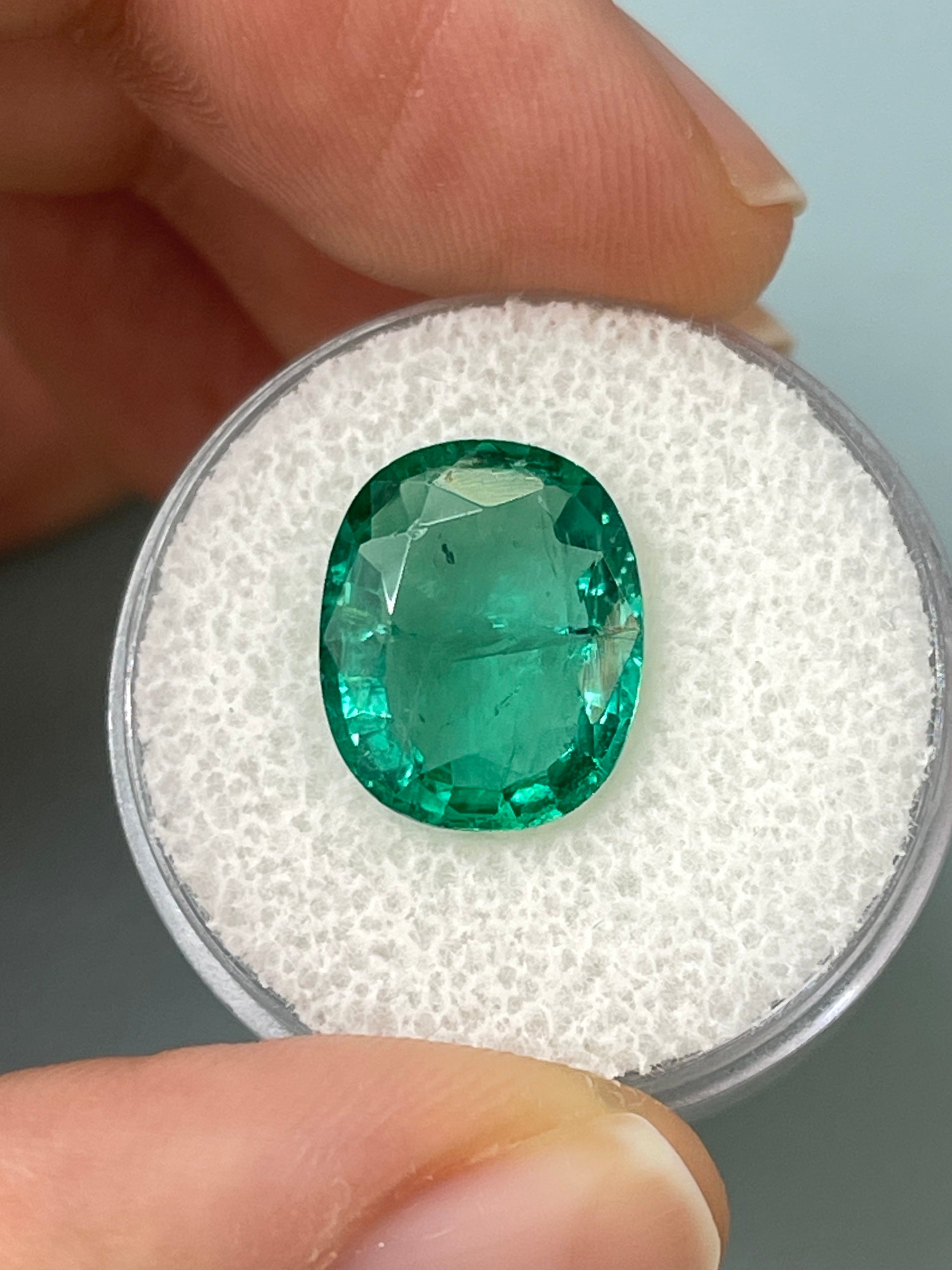 5.09 Carat 13x11 Bubbly Hybrid Cut Natural Loose Zambian Emerald- Cushion/Oval Cut - JR Colombian Emeralds