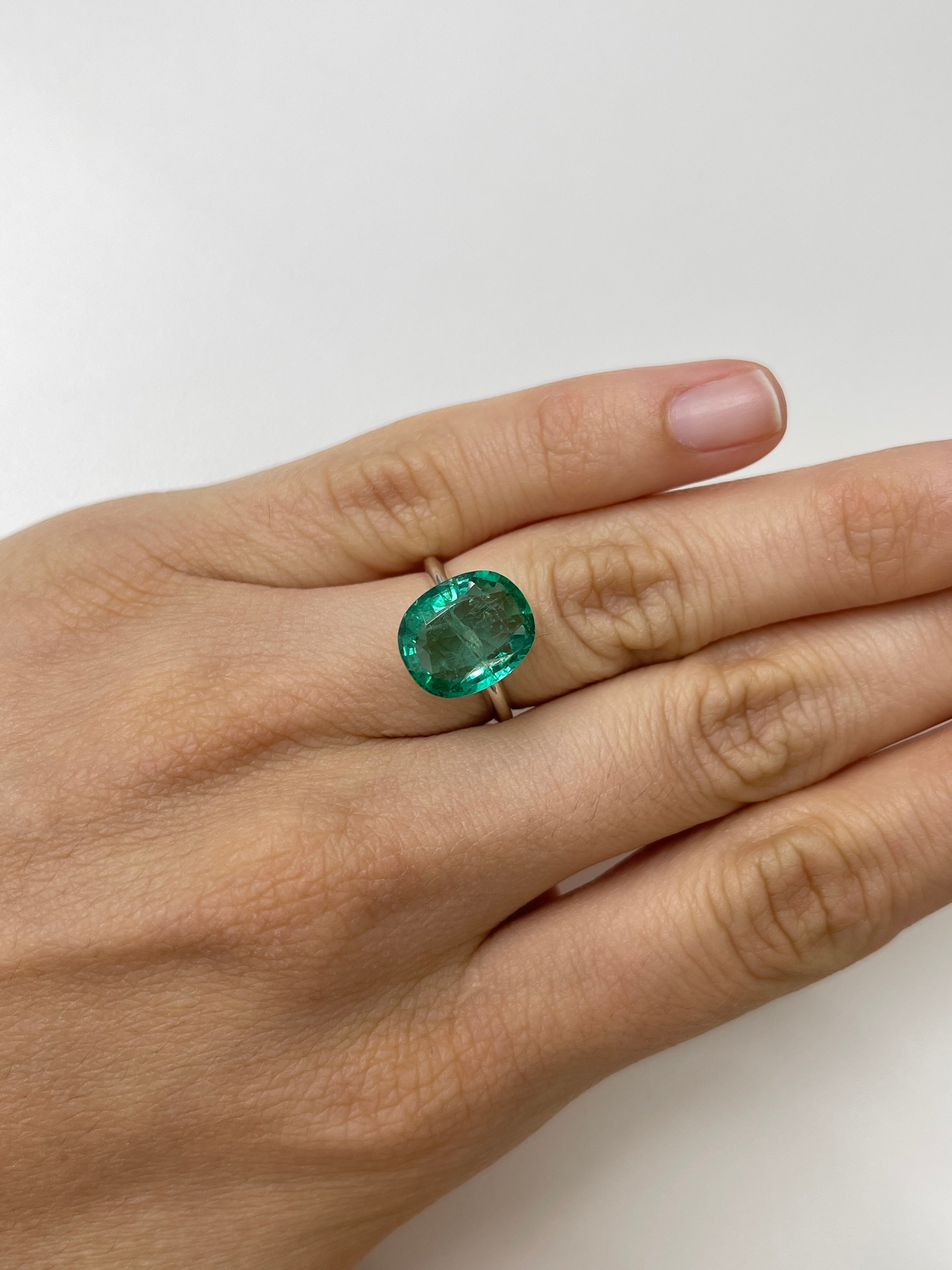 5.09 Carat 13x11 Bubbly Hybrid Cut Natural Loose Zambian Emerald- Cushion/Oval Cut - JR Colombian Emeralds