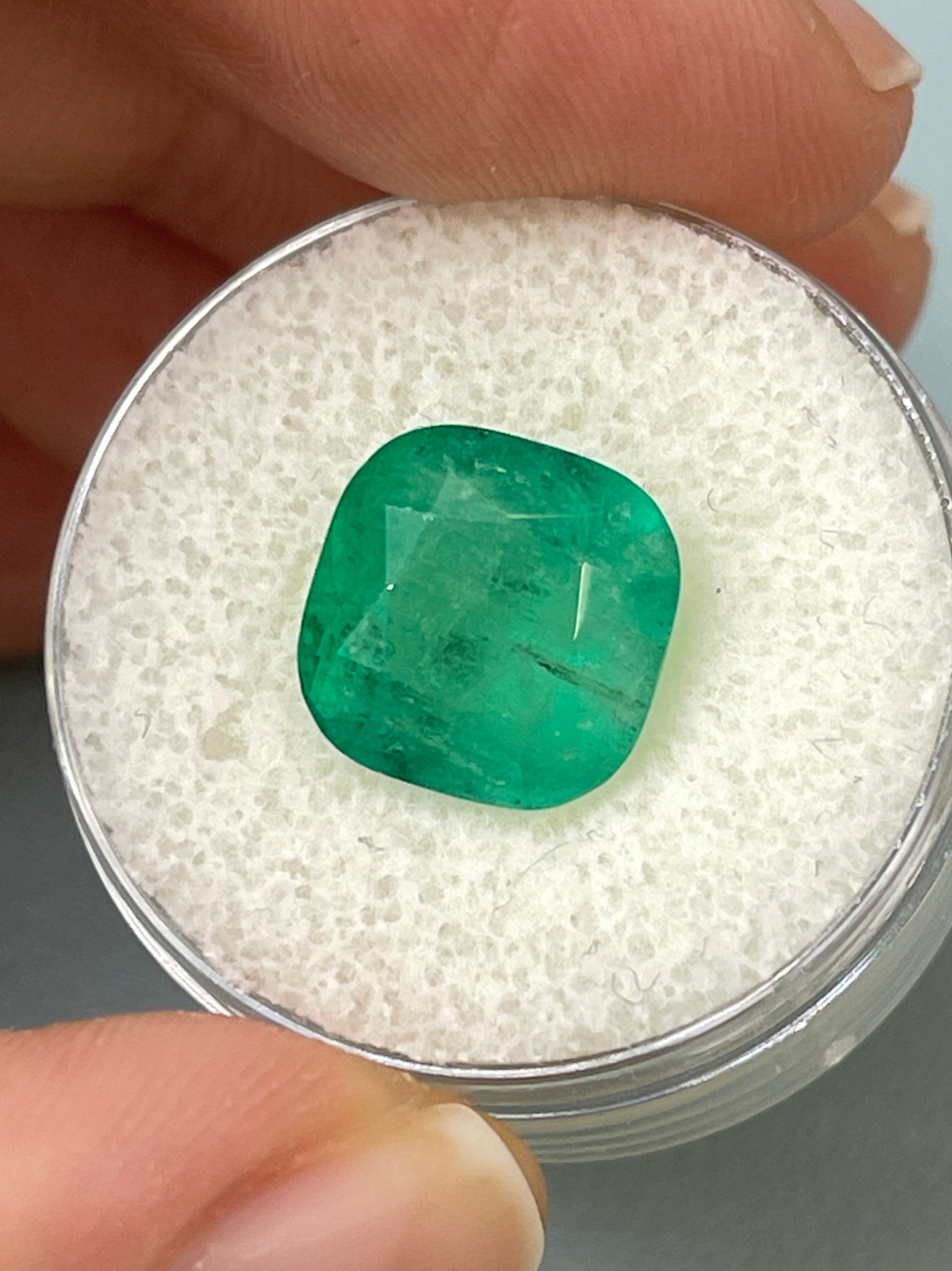 5.33 Carat 10.8x10.7 Earthy Natural Loose Colombian Emerald-Cushion Cut - JR Colombian Emeralds