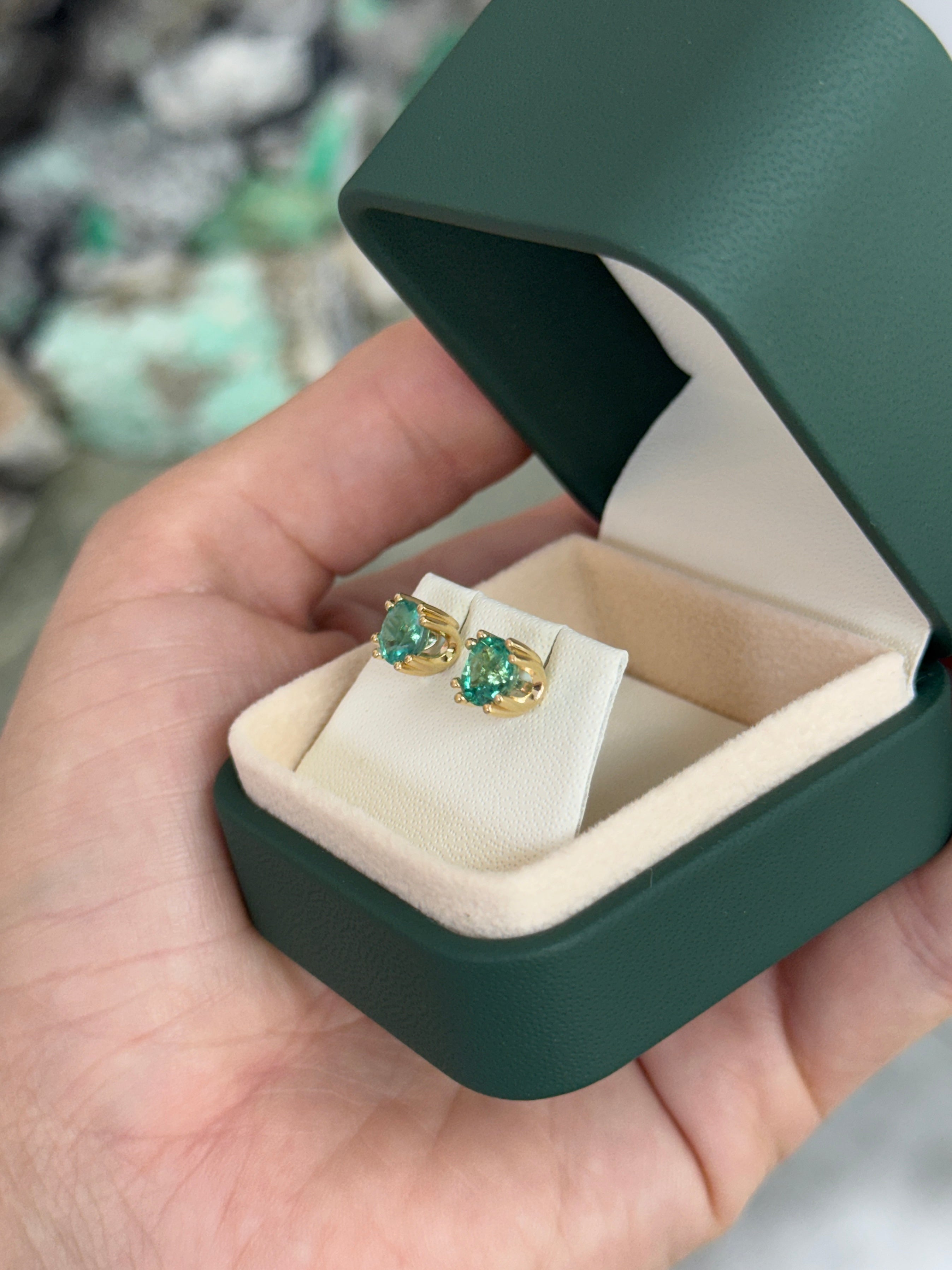 1.80tcw Double Prong Round Emerald Studs 14K