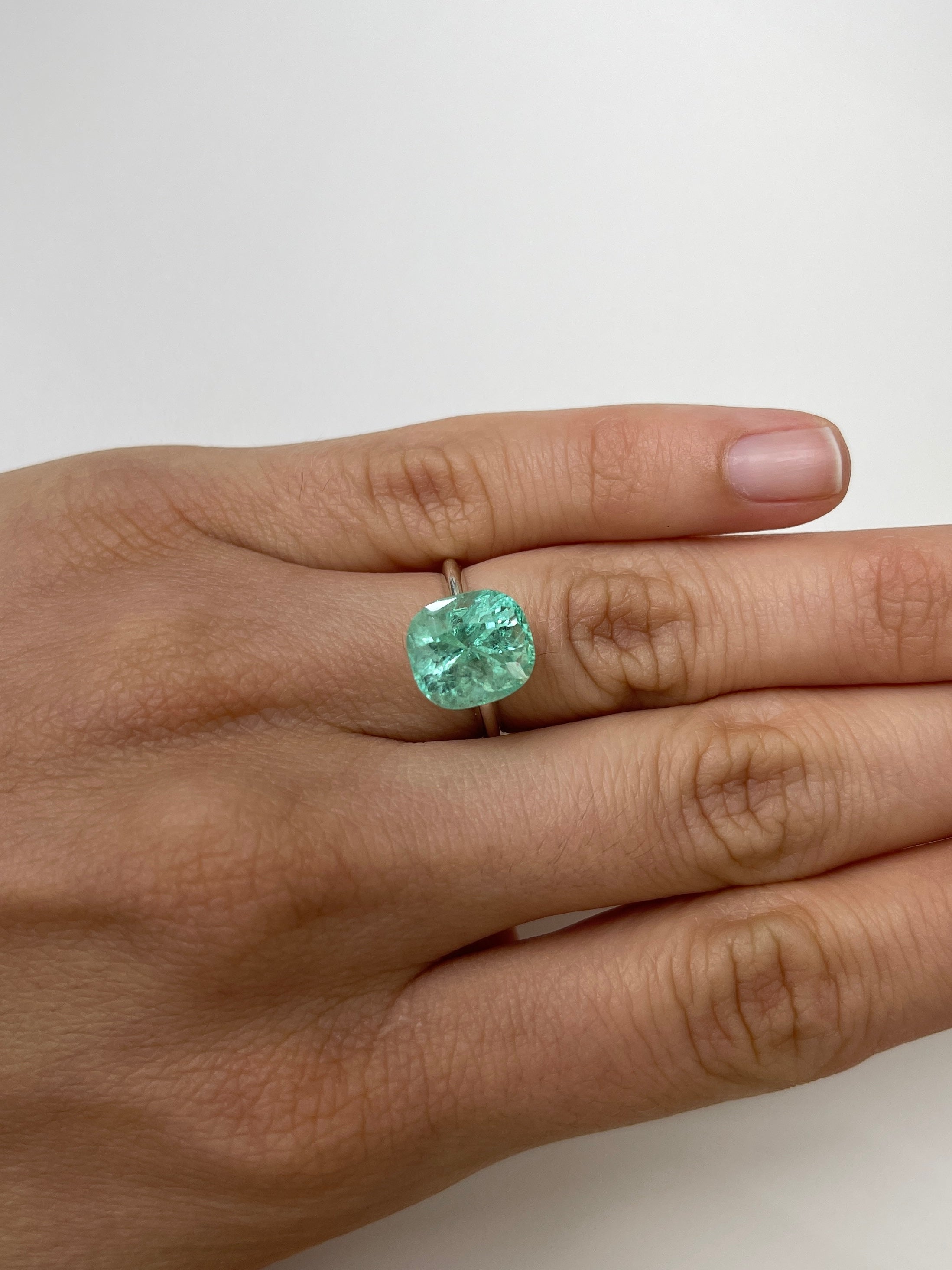 5.38 Carat 11.5x10 Seafoam Green Natural Loose Colombian Emerald-Cushion Cut - JR Colombian Emeralds