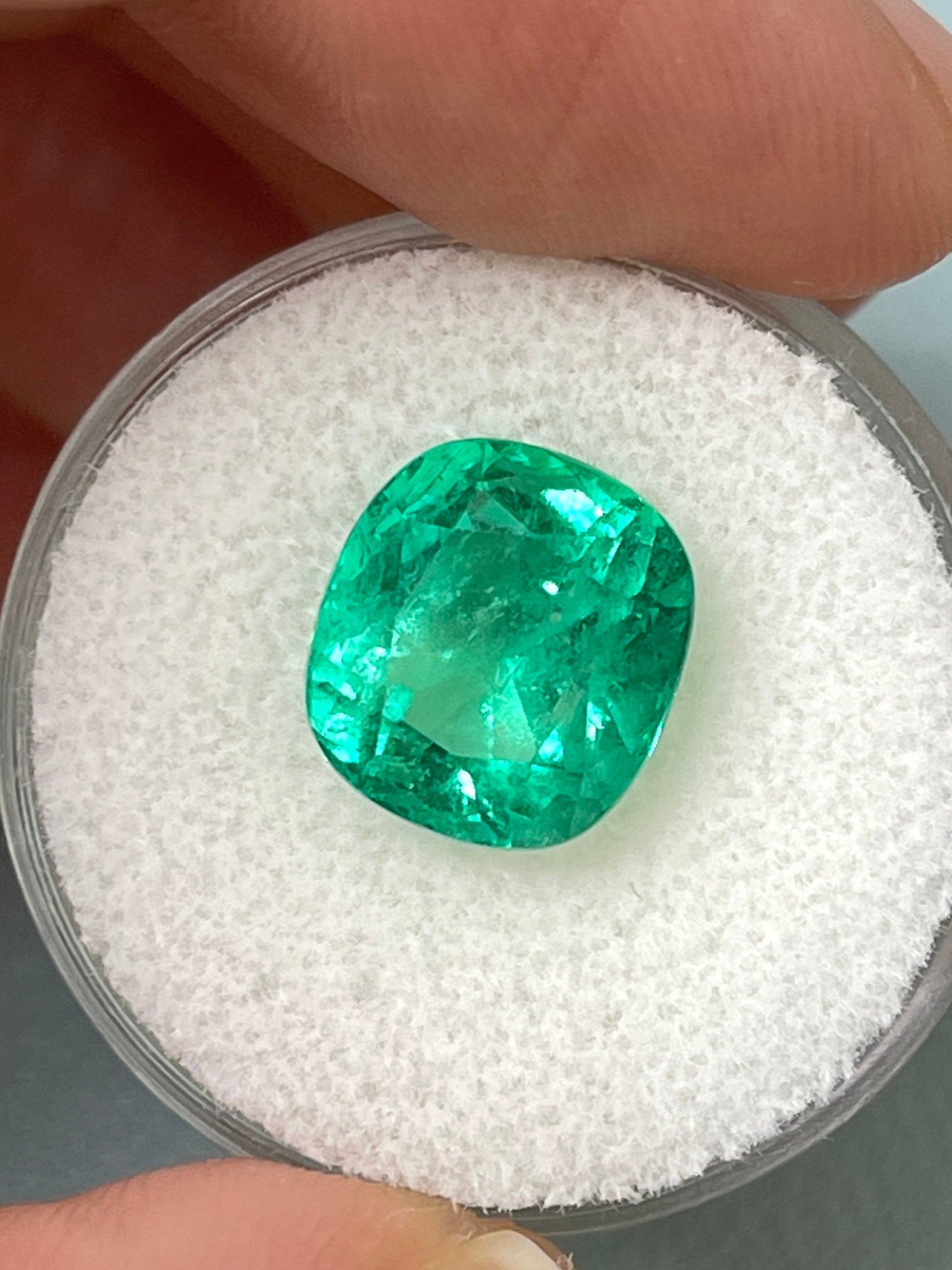 5.72 Carat 11.2x10 Vivid Bluish Green Natural Loose Colombian Emerald-Cushion Cut - JR Colombian Emeralds