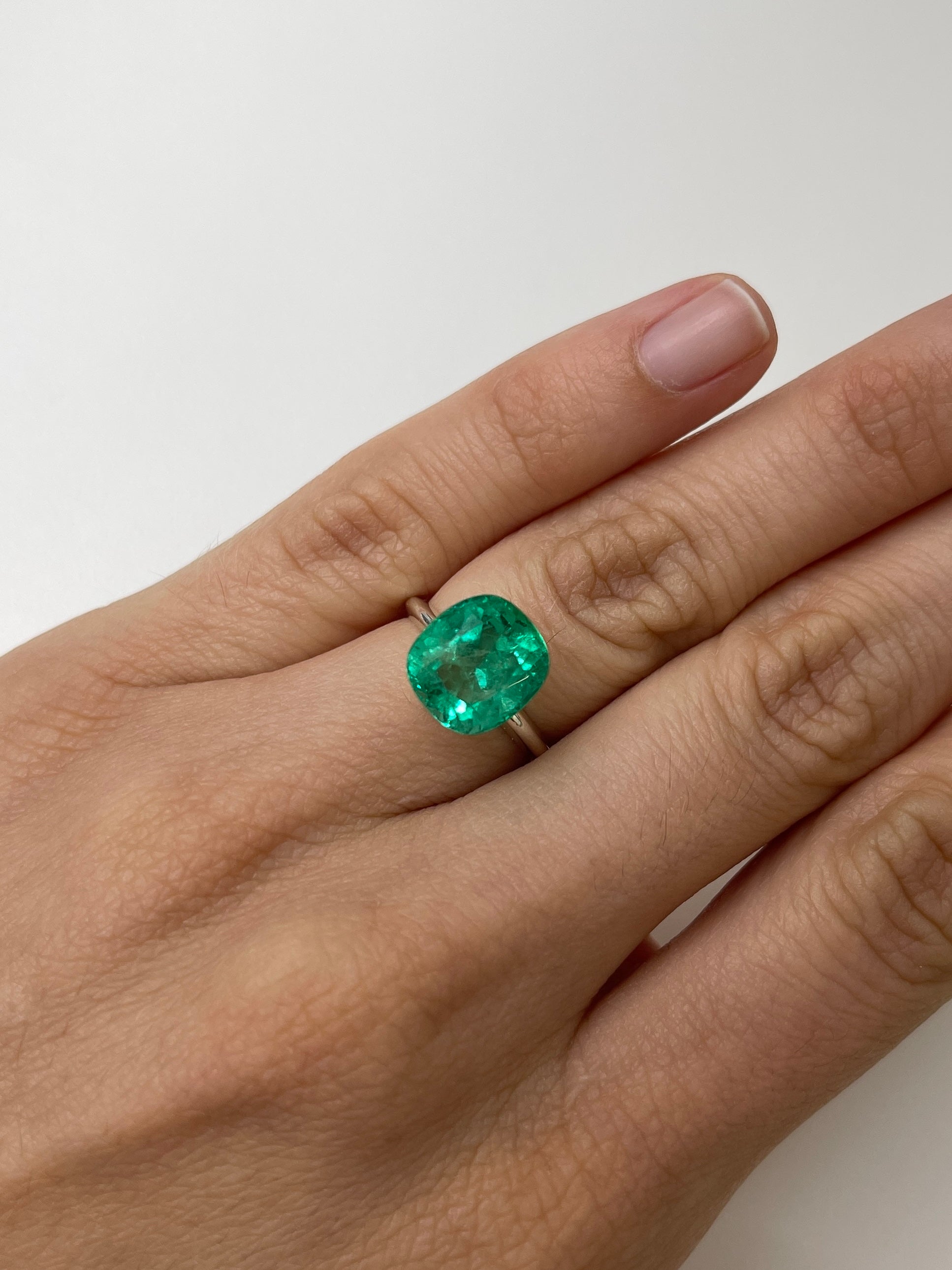 5.72 Carat 11.2x10 Vivid Bluish Green Natural Loose Colombian Emerald-Cushion Cut - JR Colombian Emeralds