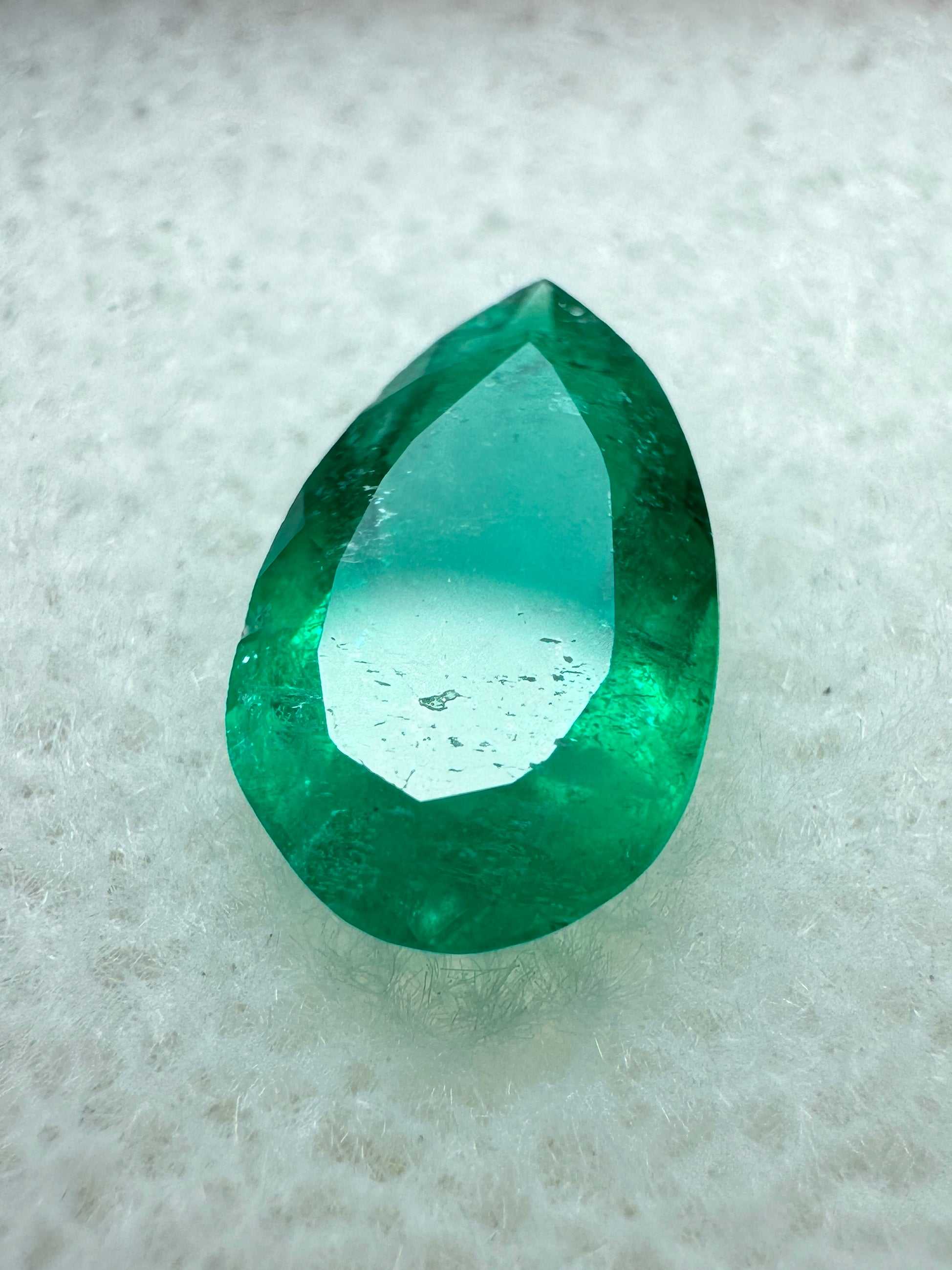 Natural, Emerald, Columbian, Green color,0.69 carats, Pear outlet shape, Faceted, Unheated,